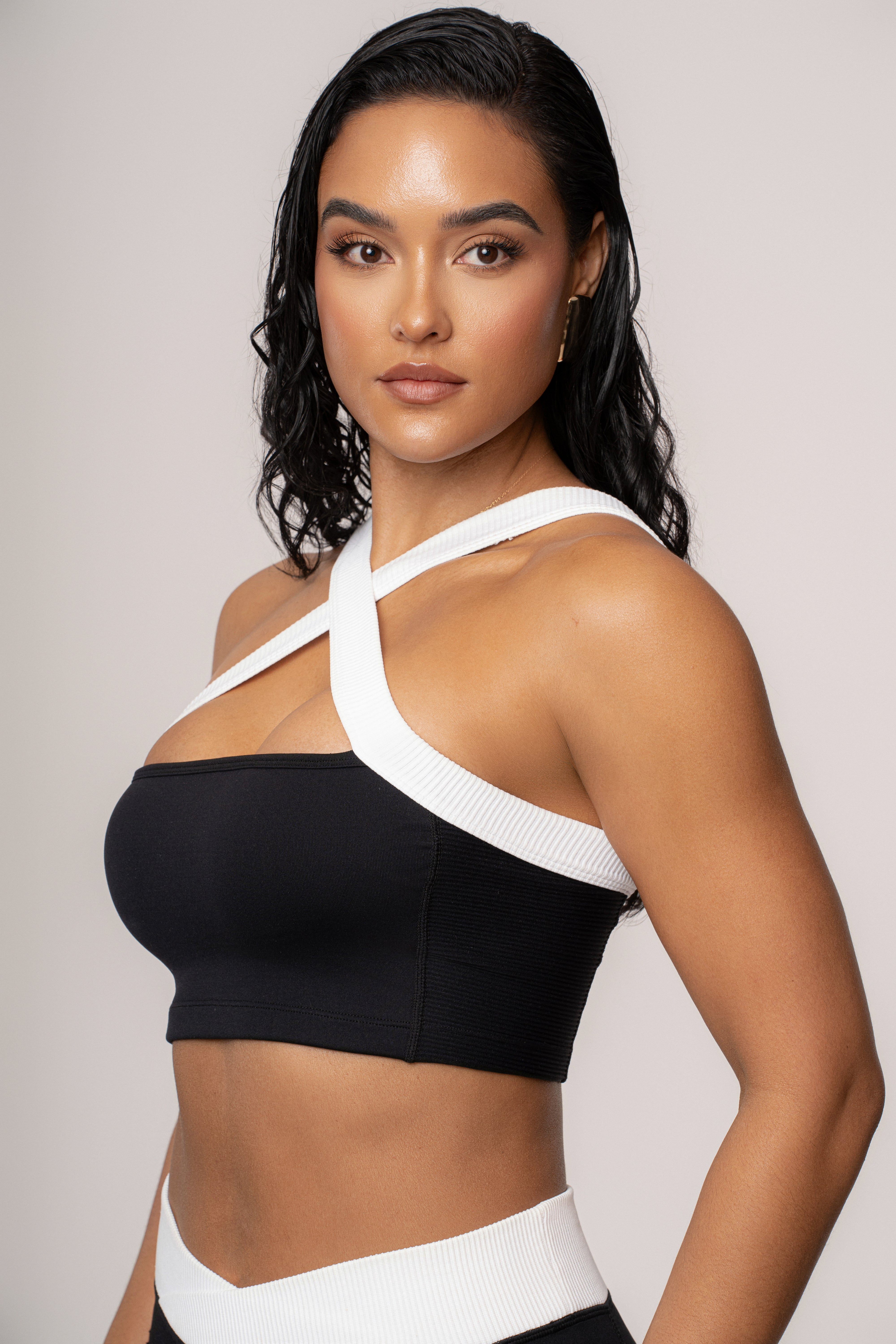 Black/White Ultimate Ribbed Halter Top - JLUXLABEL