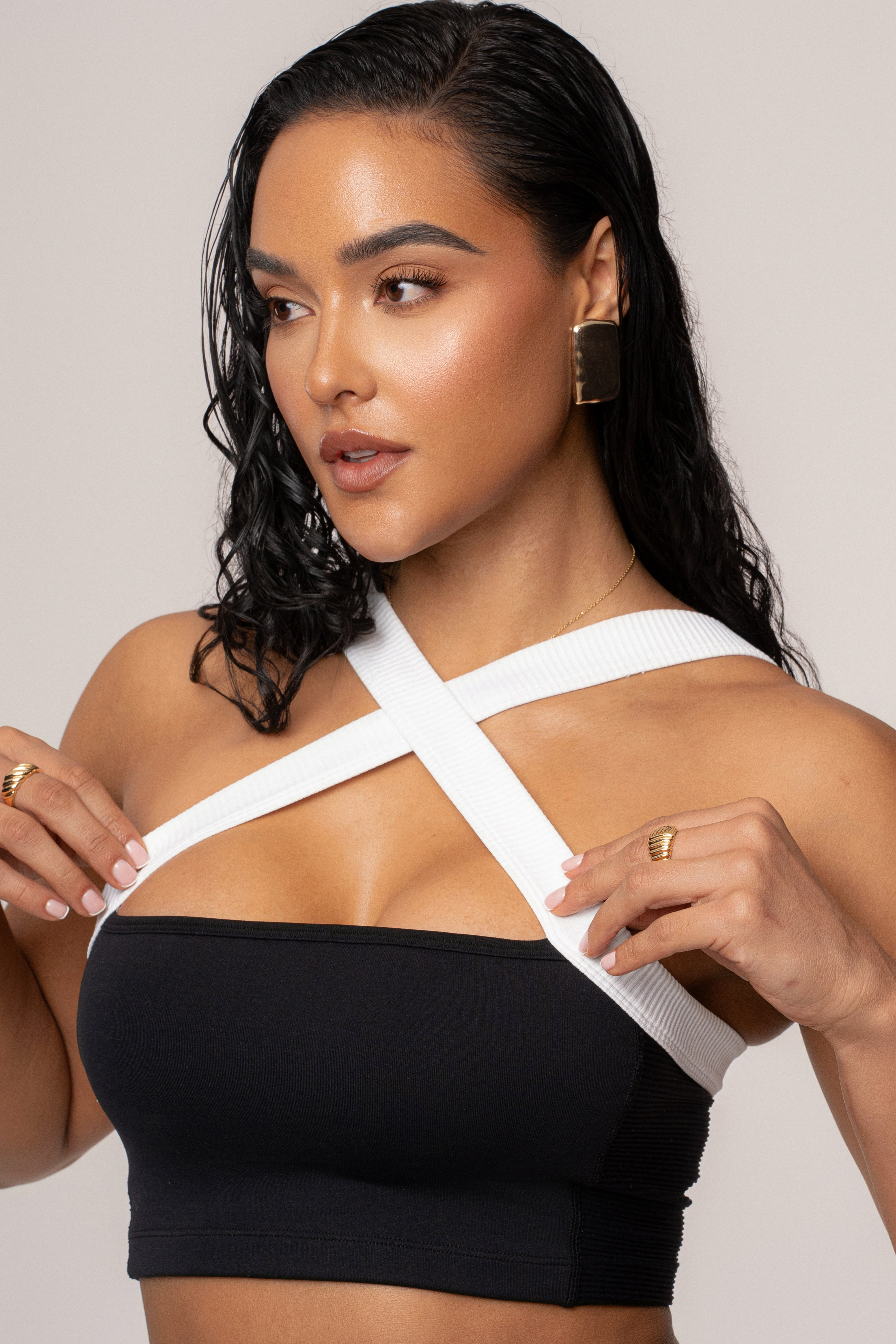 Black/White Ultimate Ribbed Halter Top - JLUXLABEL