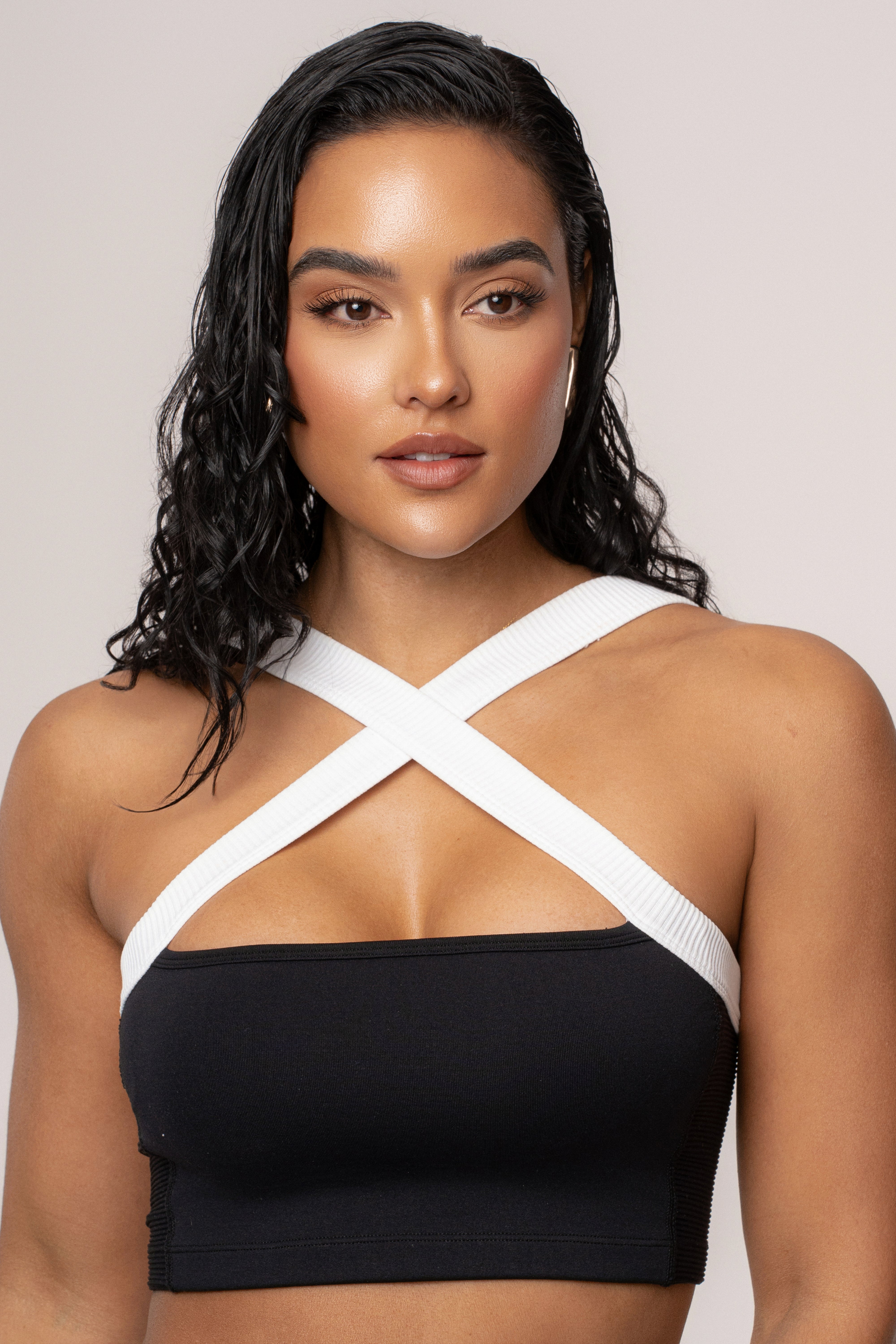 Black/White Ultimate Ribbed Halter Top - JLUXLABEL