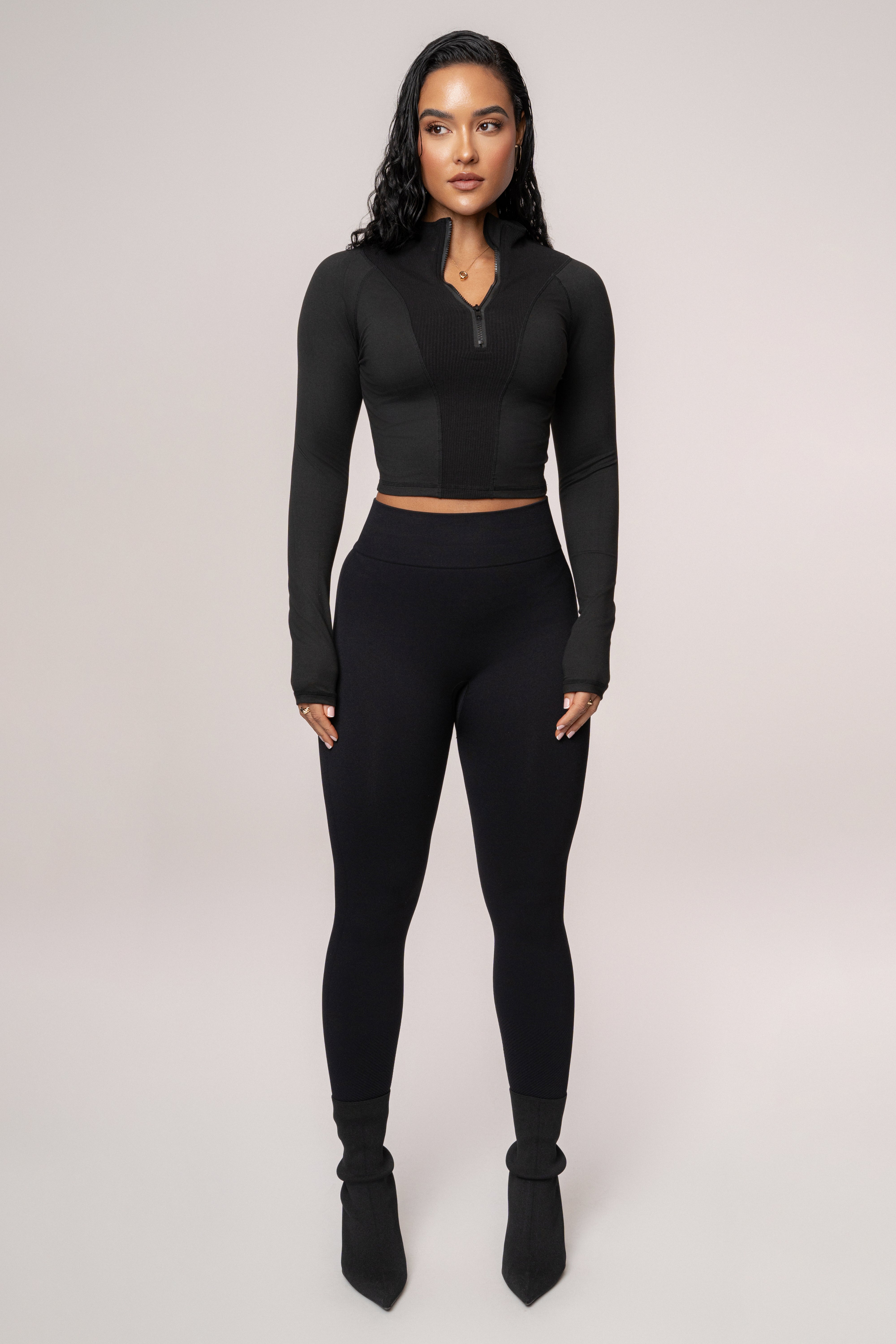 Black Balance High Rise Leggings - JLUXLABEL