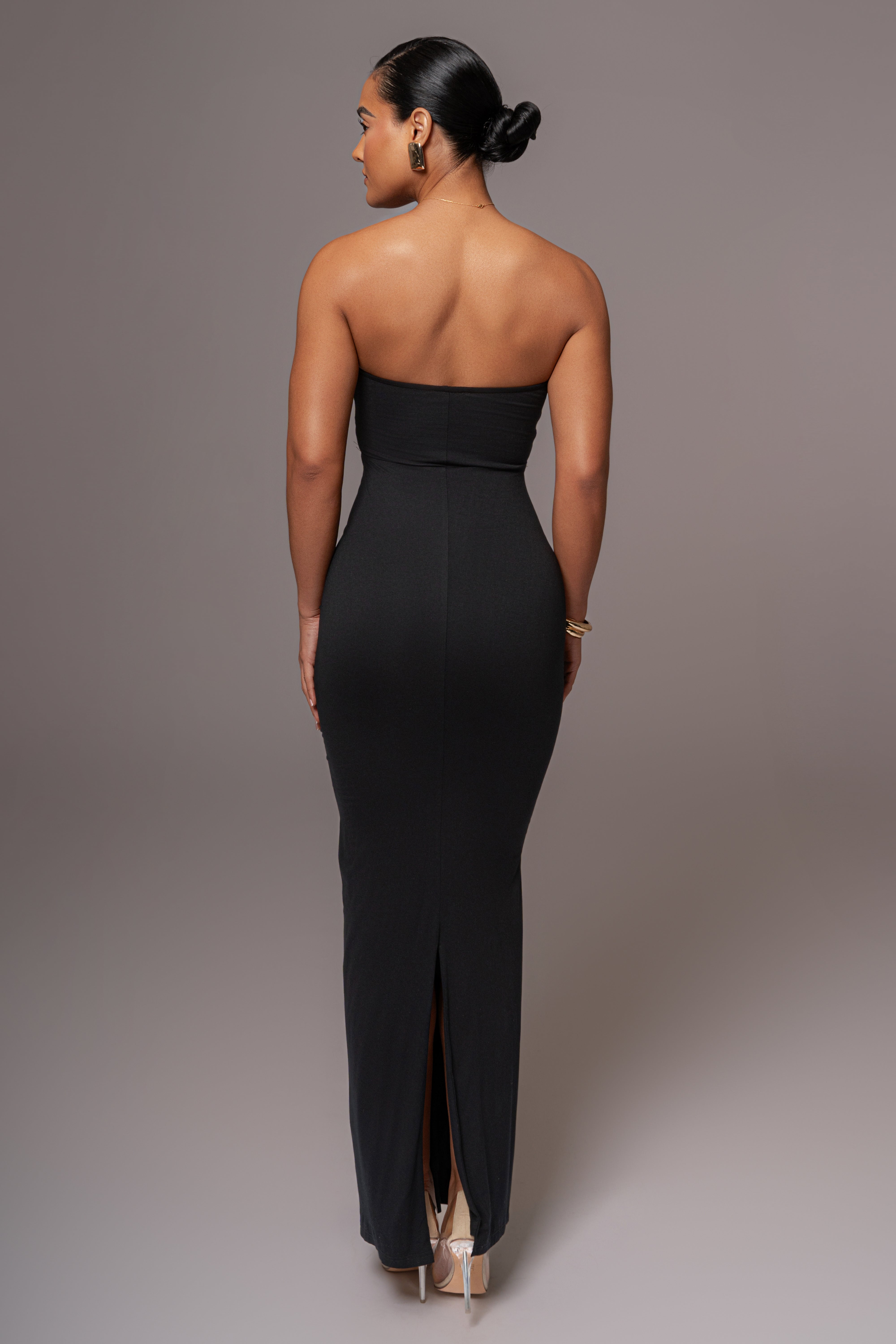 Black Strapless Drape Maxi Dress - JLUXLABEL