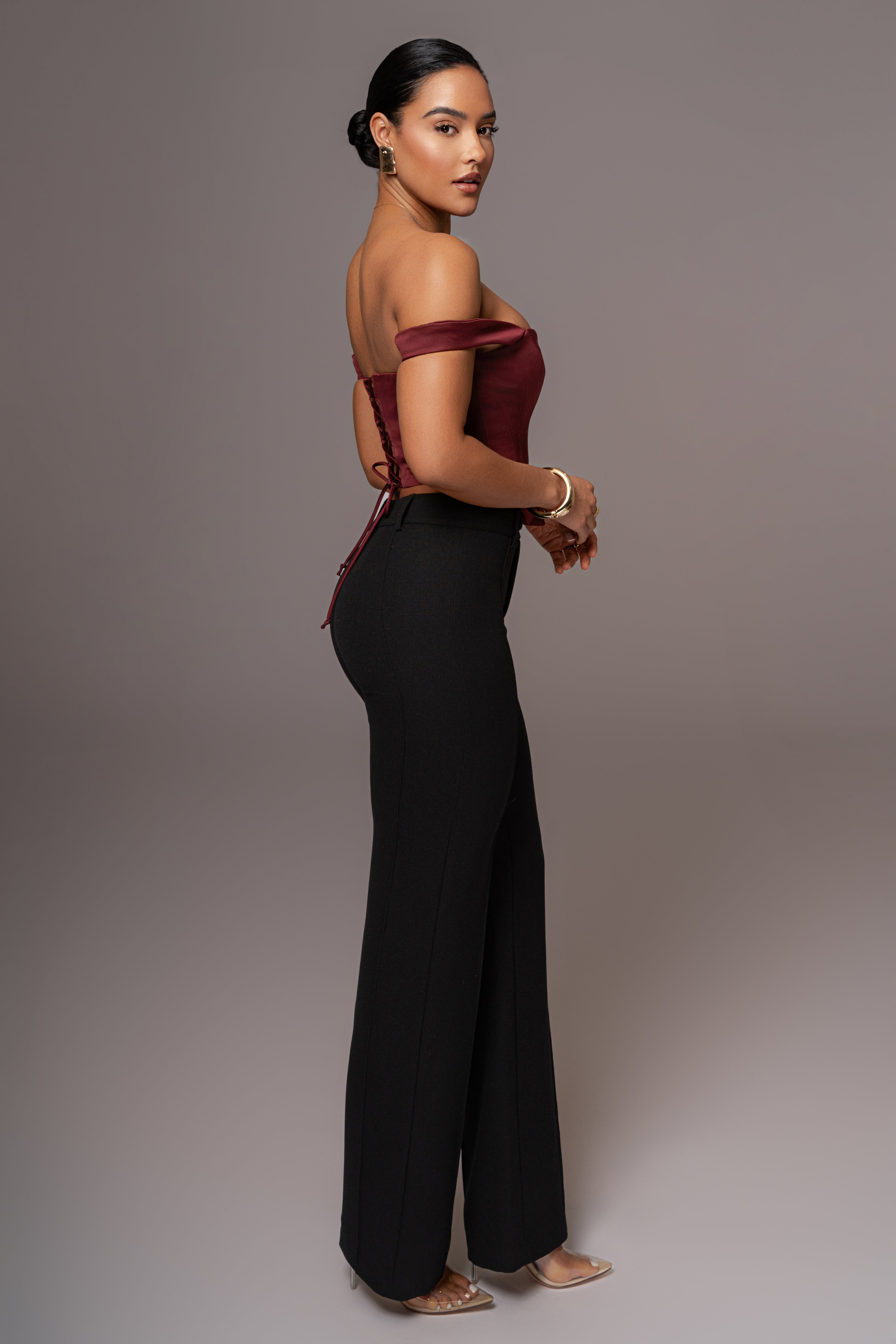 Burgundy Nickie Lace Back Top - JLUXLABEL