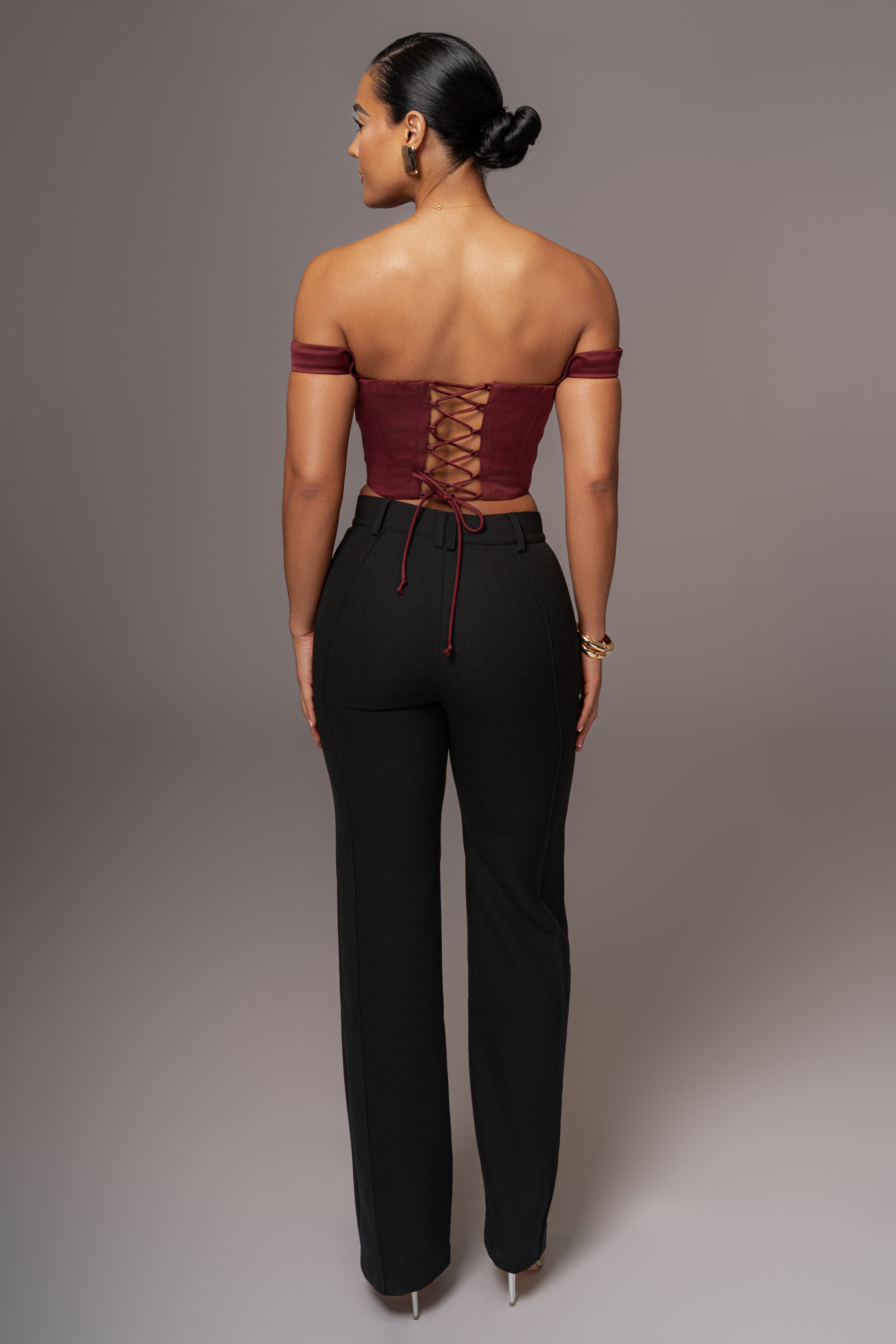 Burgundy Nickie Lace Back Top - JLUXLABEL