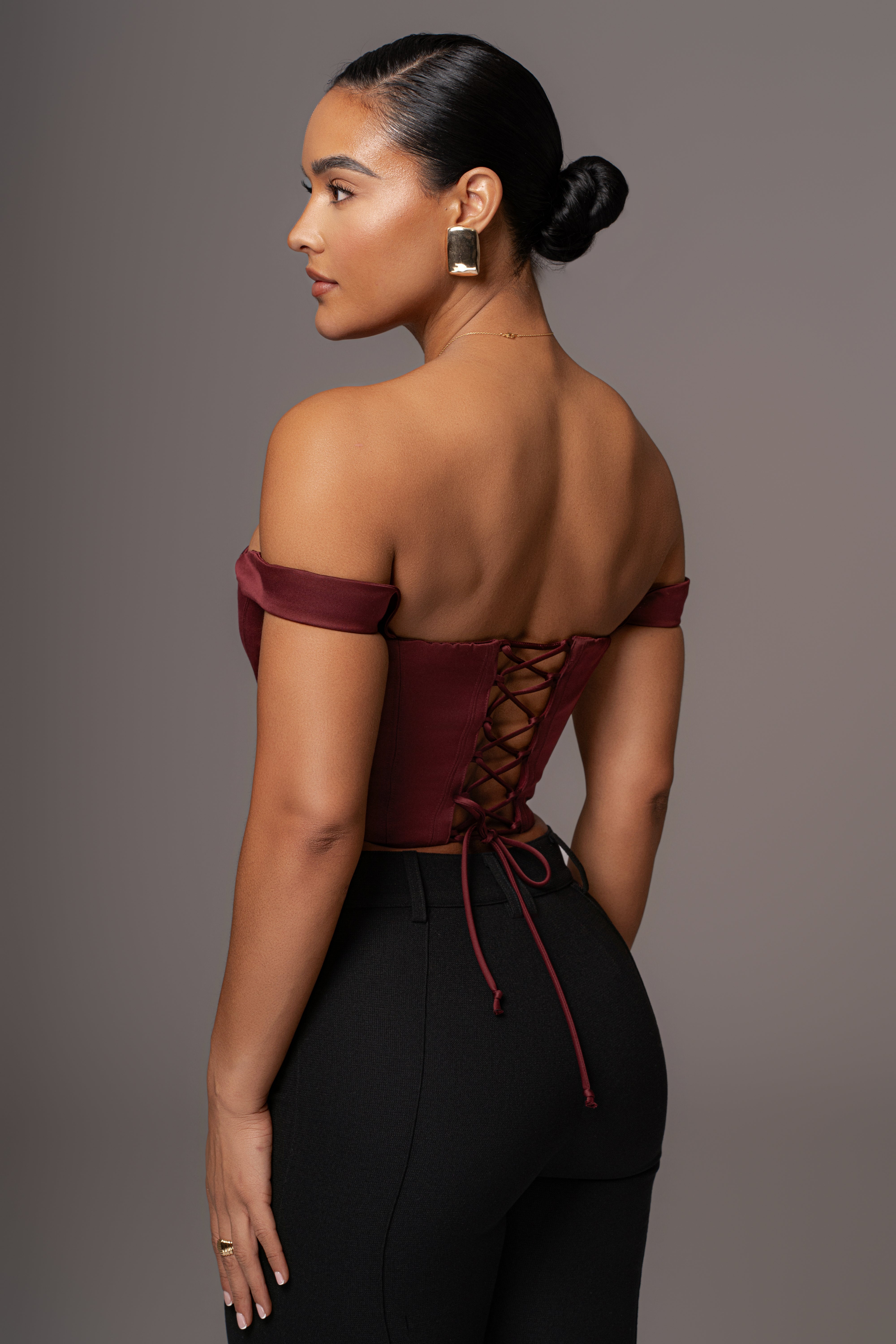 Burgundy Nickie Lace Back Top - JLUXLABEL