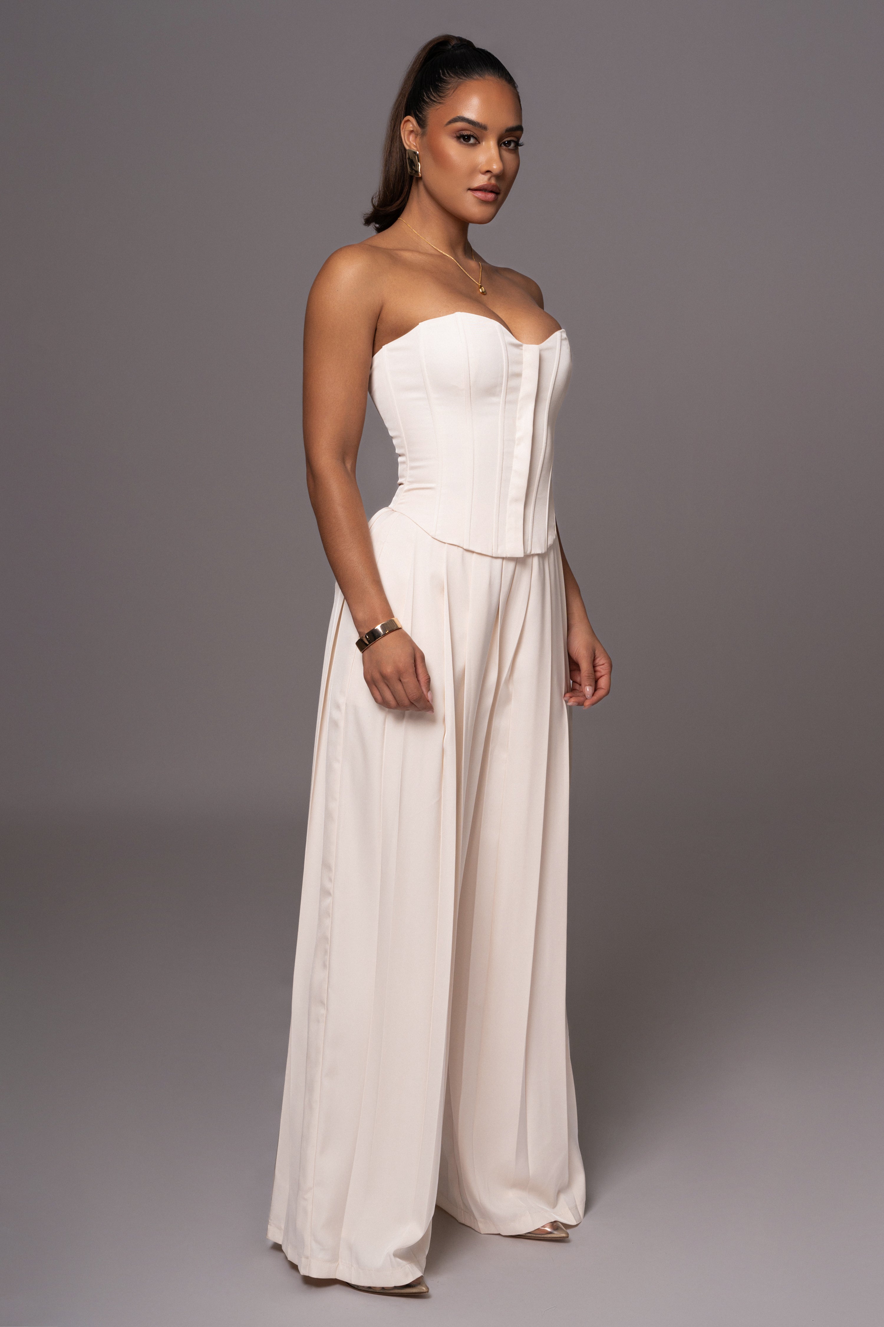 Buttercream Clara Wide Leg Pleated Trousers - JLUXLABEL