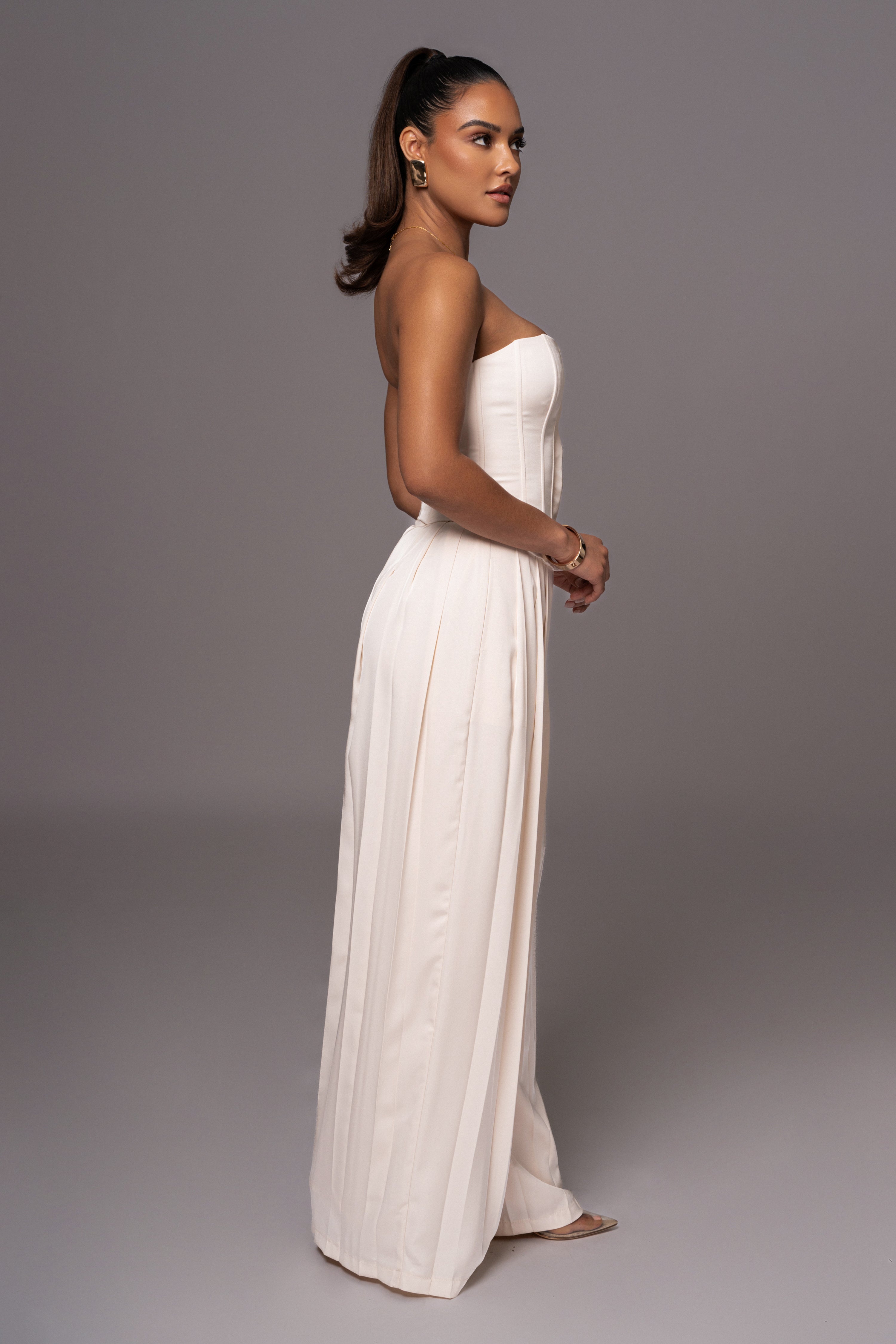 Buttercream Clara Wide Leg Pleated Trousers - JLUXLABEL