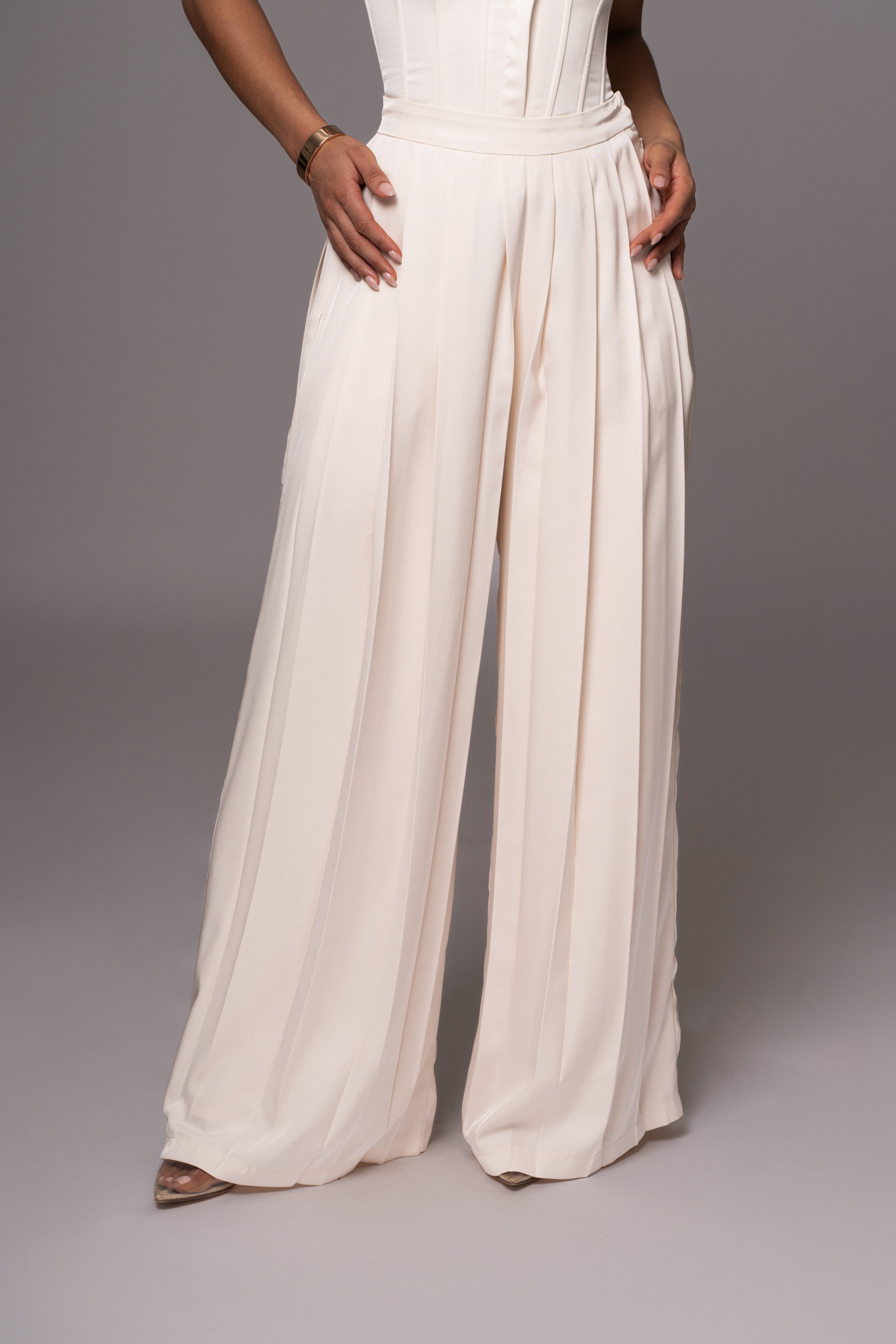 Buttercream Clara Wide Leg Pleated Trousers - JLUXLABEL