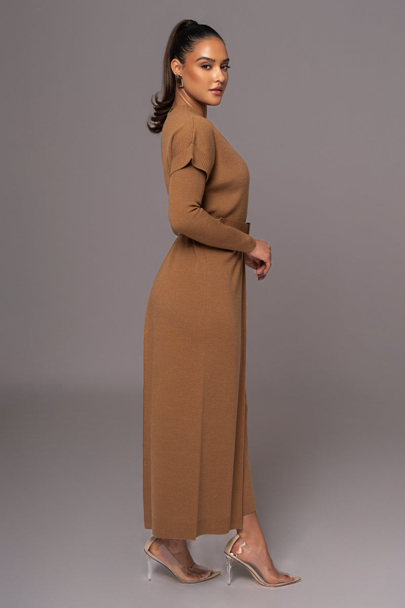 Camel Meant To Be Knit Maxi Dress - JLUXLABEL