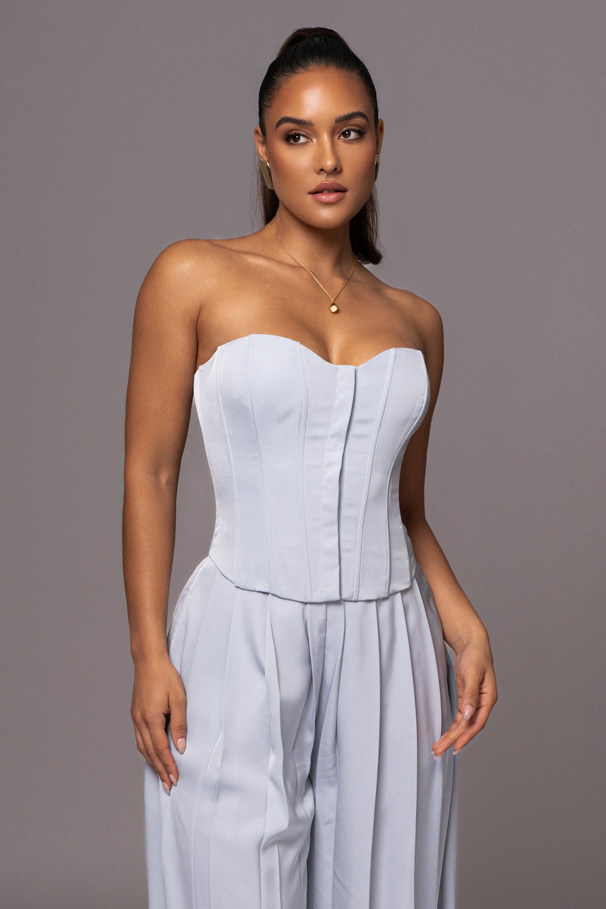 Blue Viv Satin Bustier Top - JLUXLABEL