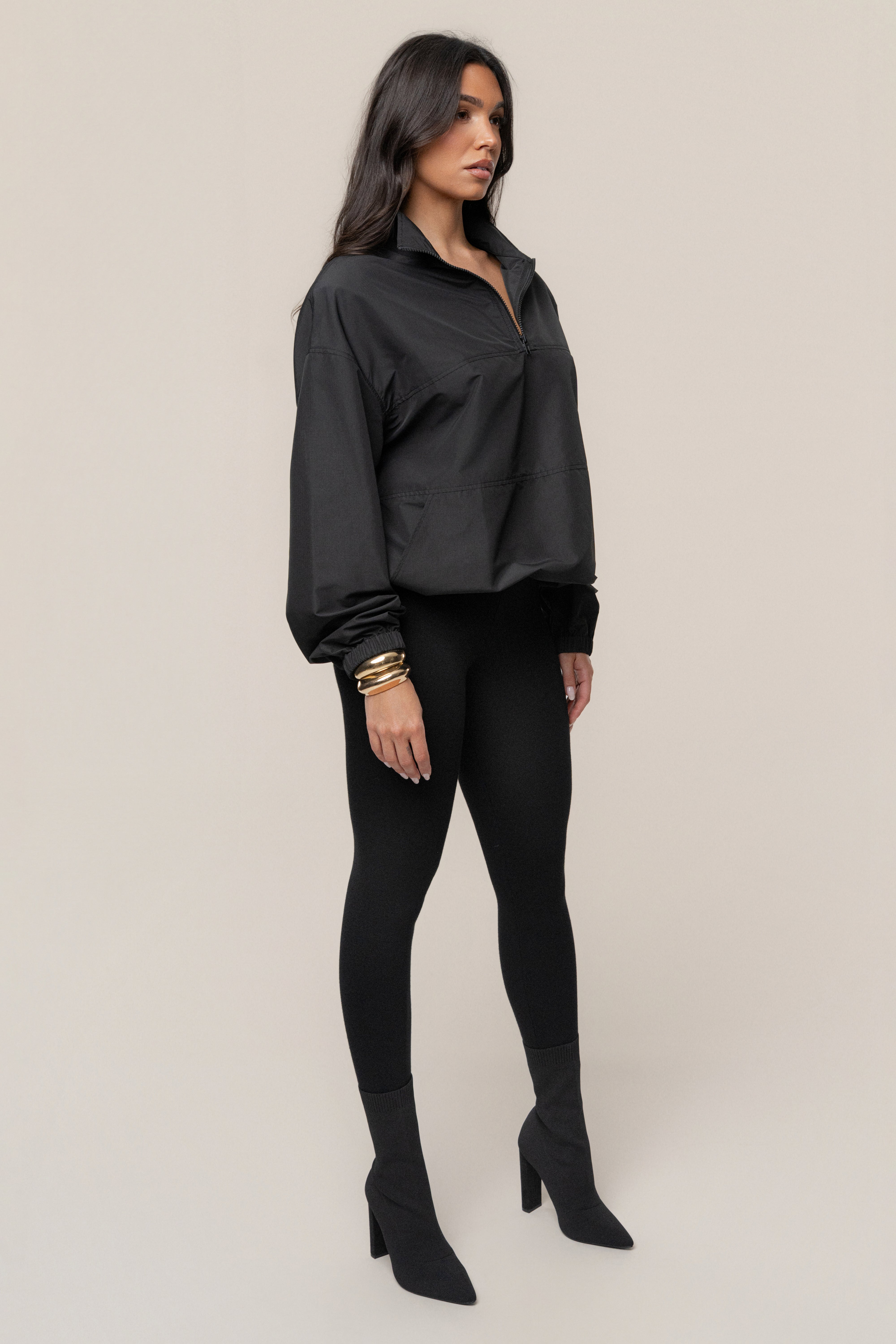 Black Oversized Funnel Jacket - JLUXLABEL