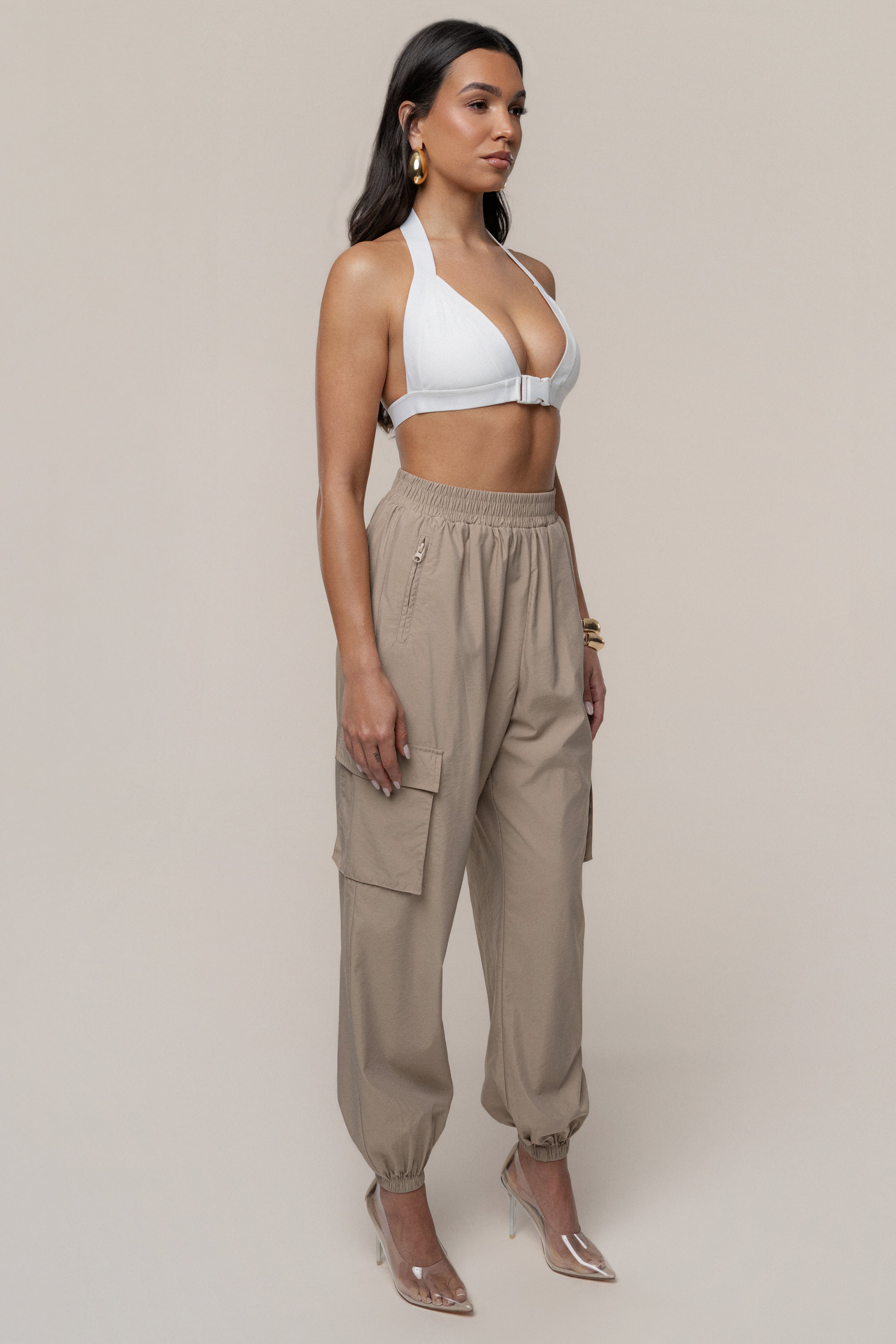 Ivory Belted Motion Halter Top - JLUXLABEL