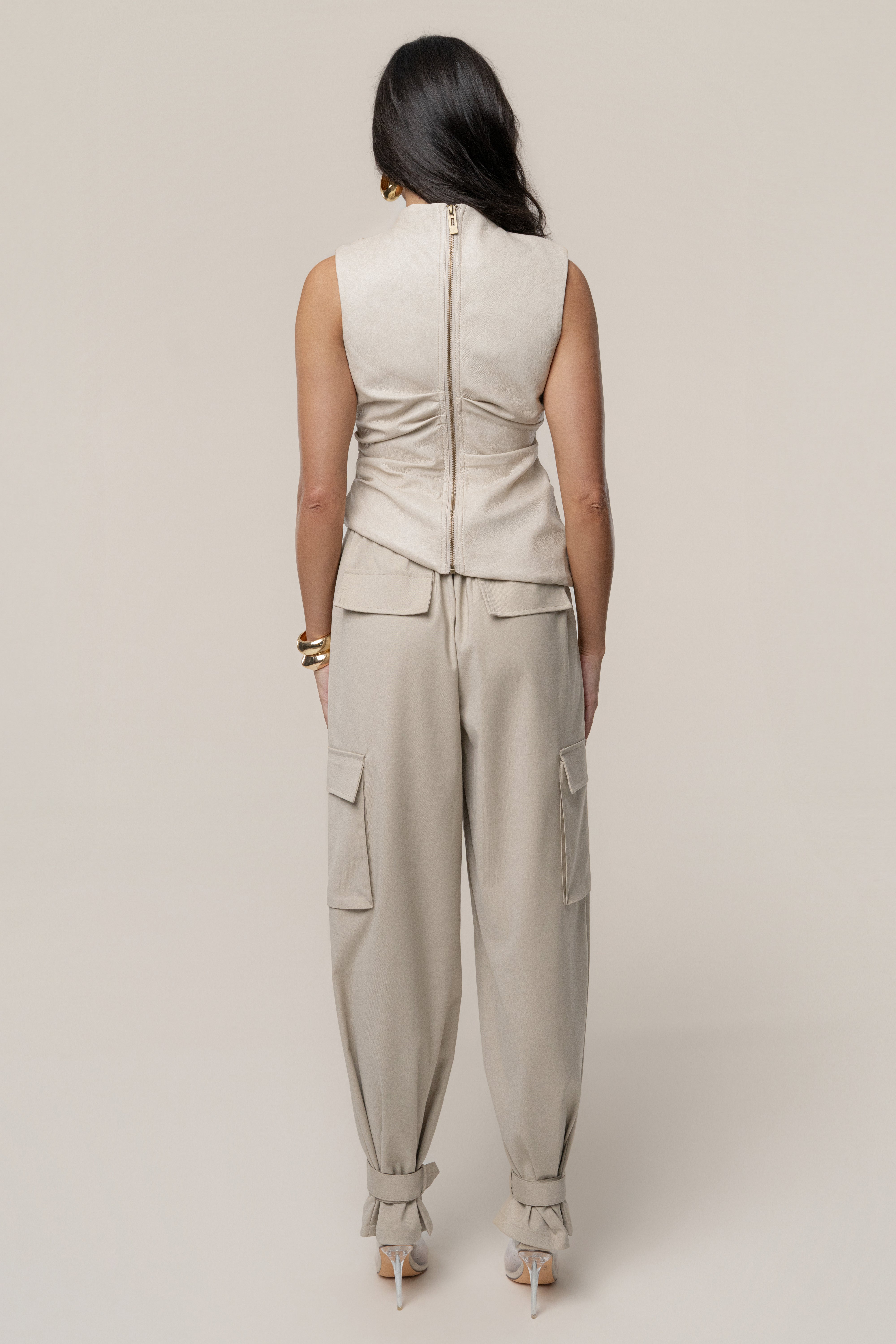 Beige Sleeveless Mock Neck Top