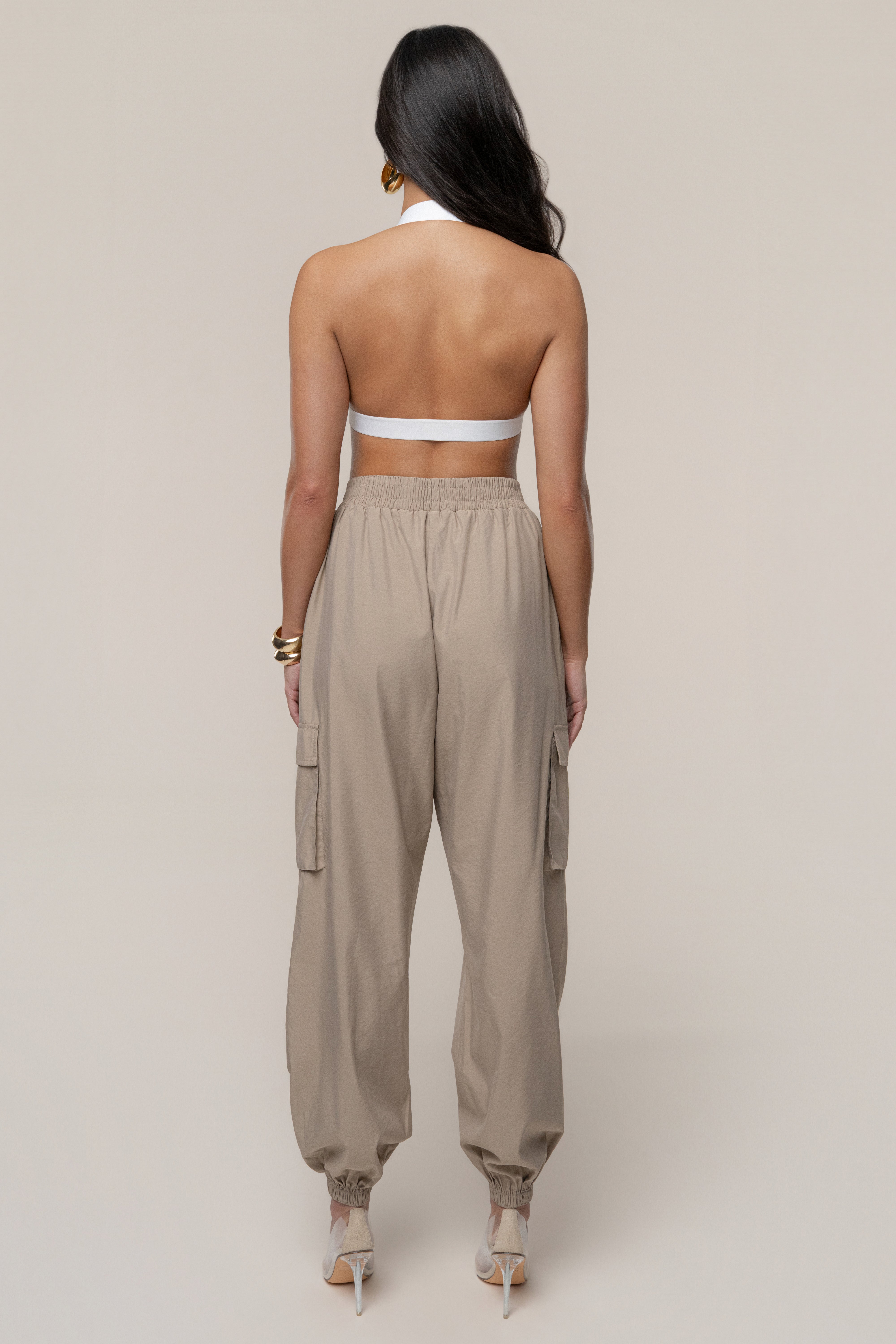 Ivory Belted Motion Halter Top - JLUXLABEL