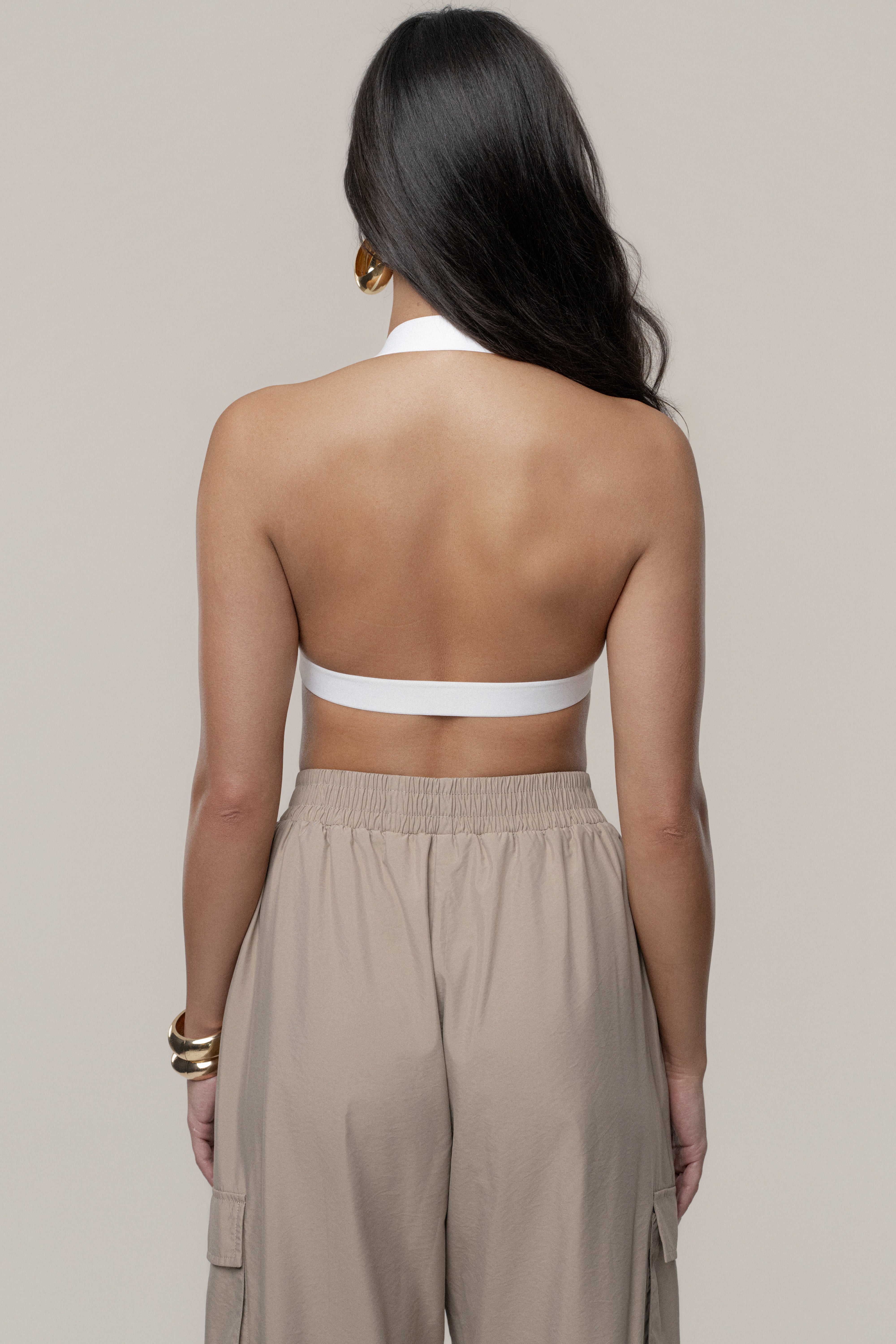 Ivory Belted Motion Halter Top - JLUXLABEL