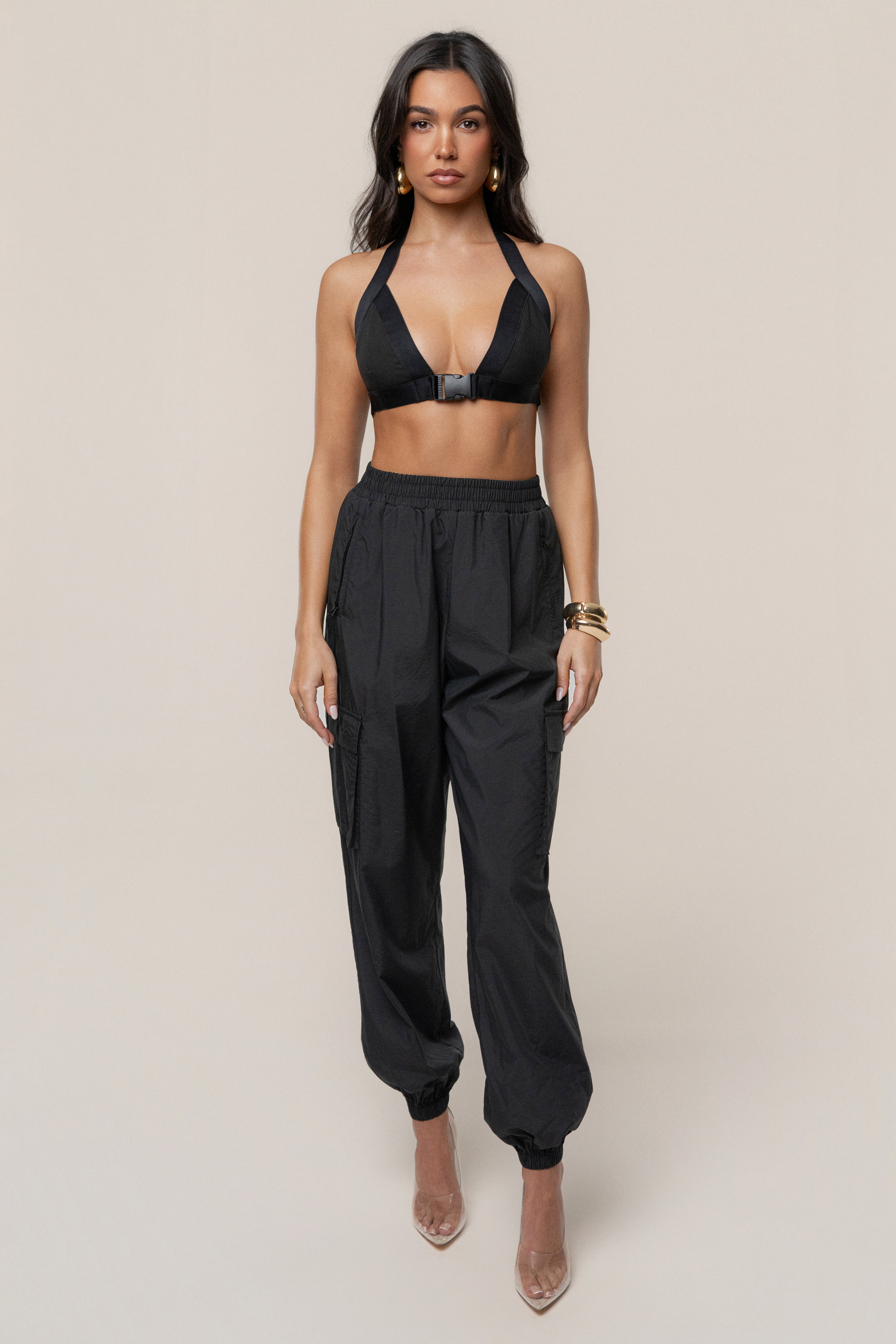 Black Belted Motion Halter Top