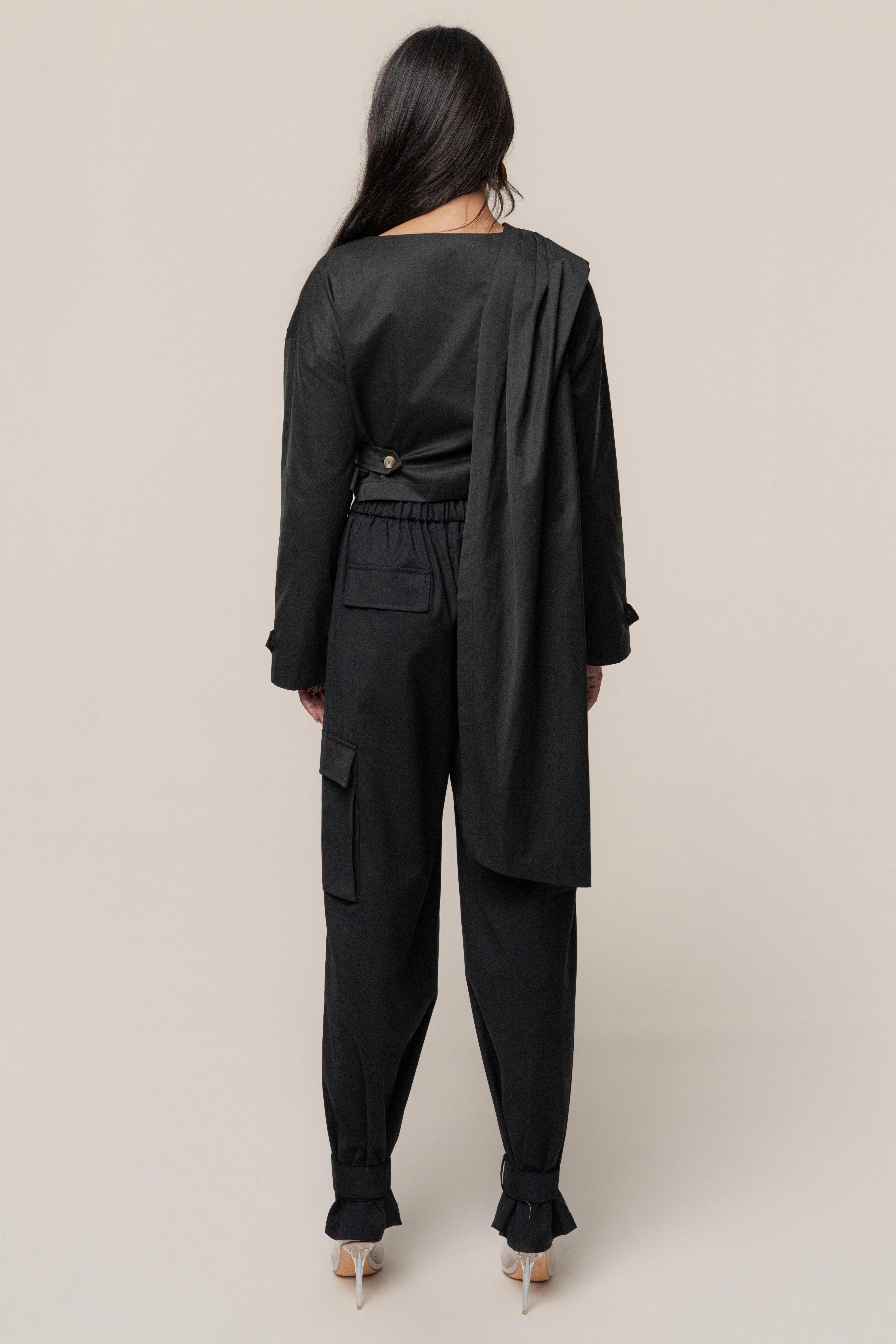 Black Autumn Flow Cargo Pants