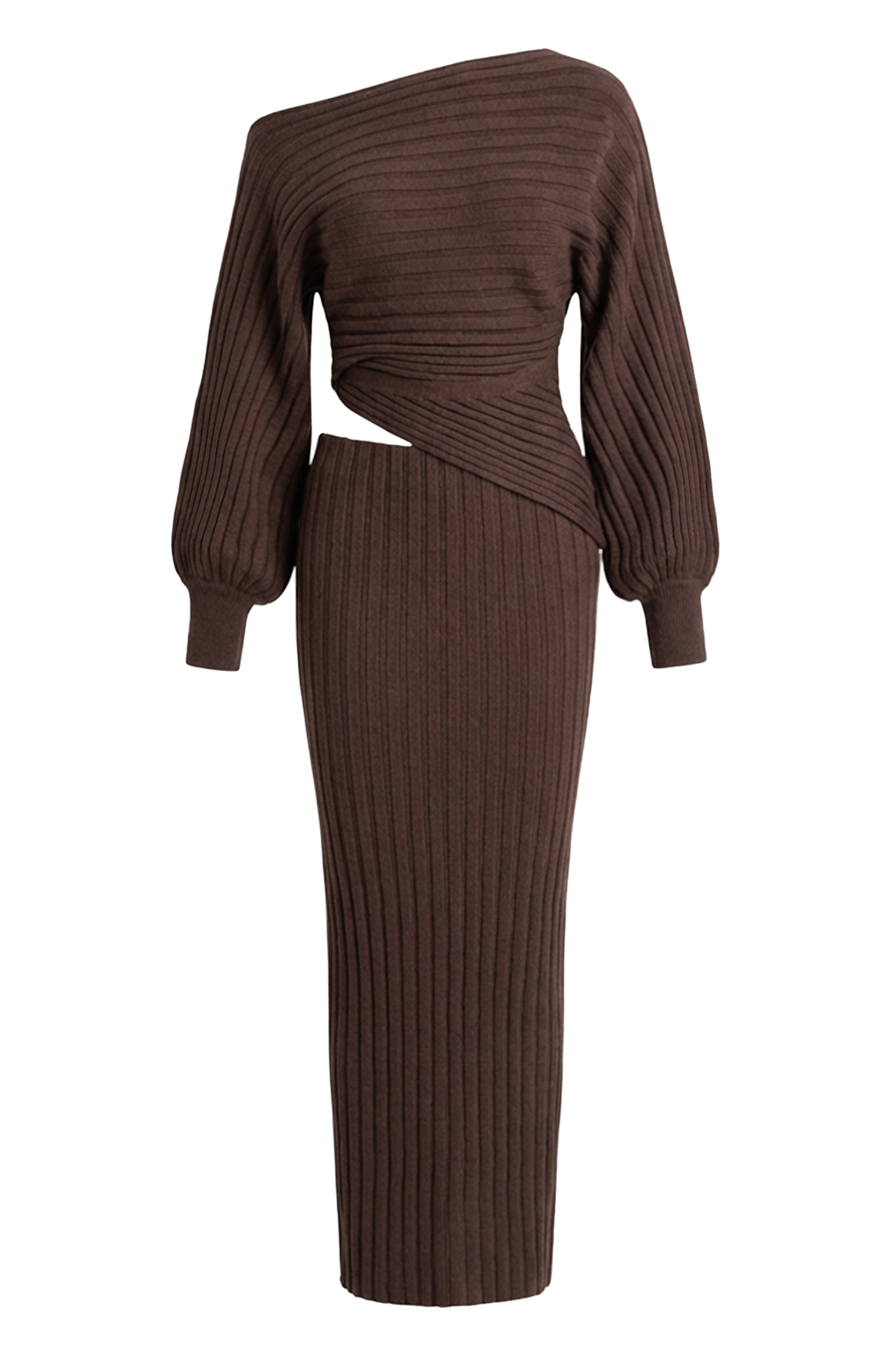 Brown Clarity Ribbed Skirt Set - JLUXLABEL