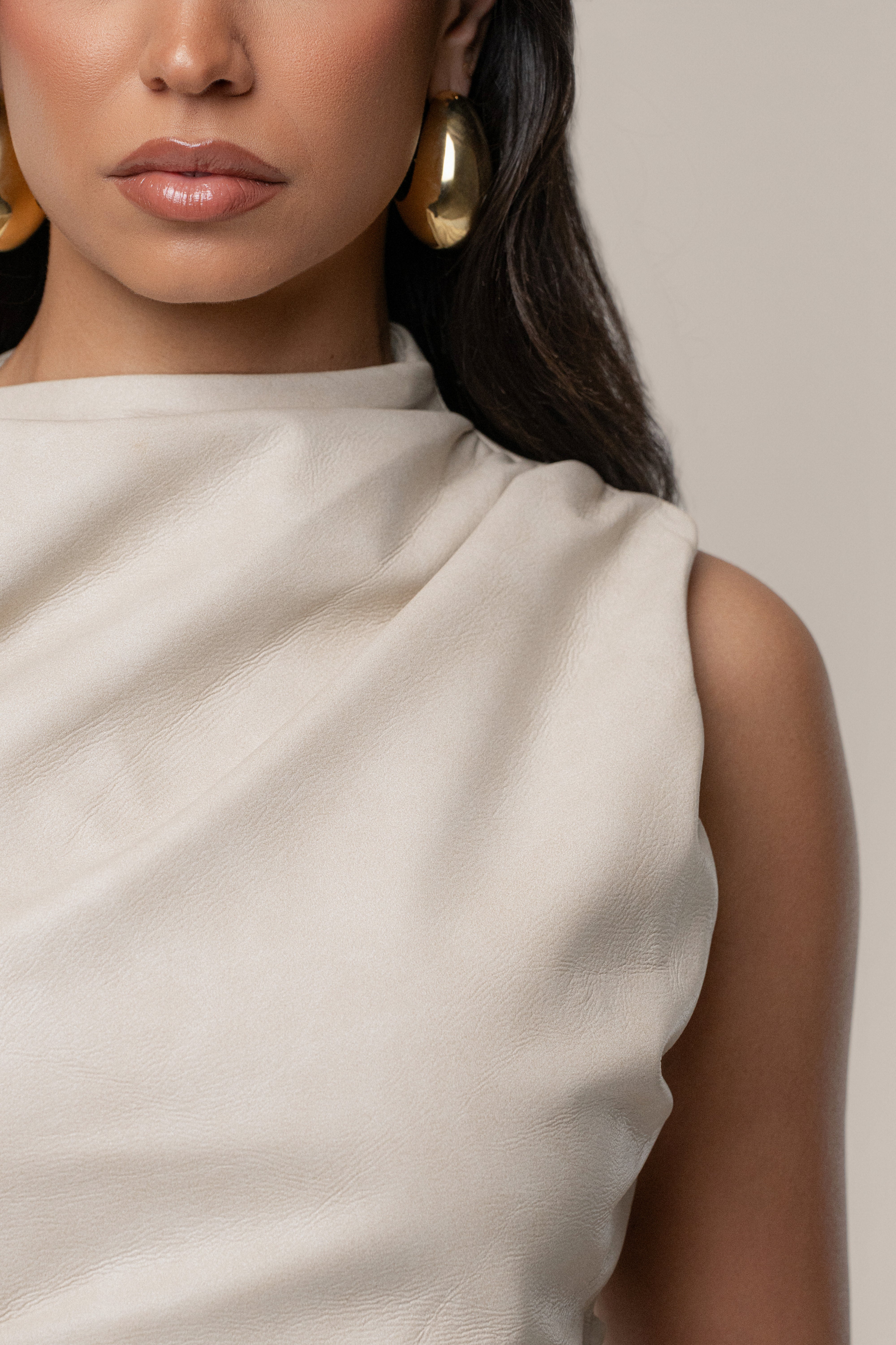 Beige Sleeveless Mock Neck Top - JLUXLABEL