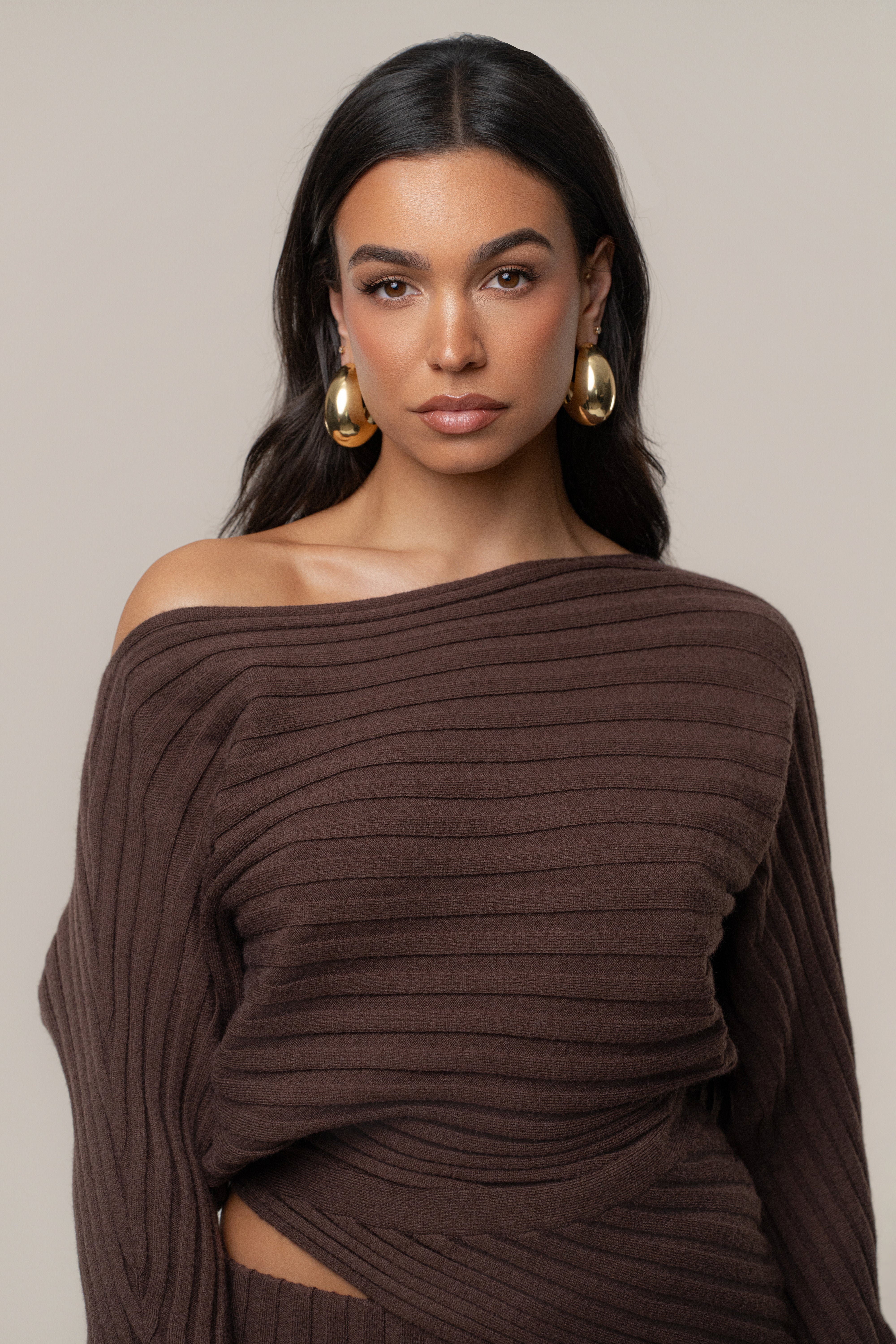 Brown Clarity Ribbed Skirt Set - JLUXLABEL