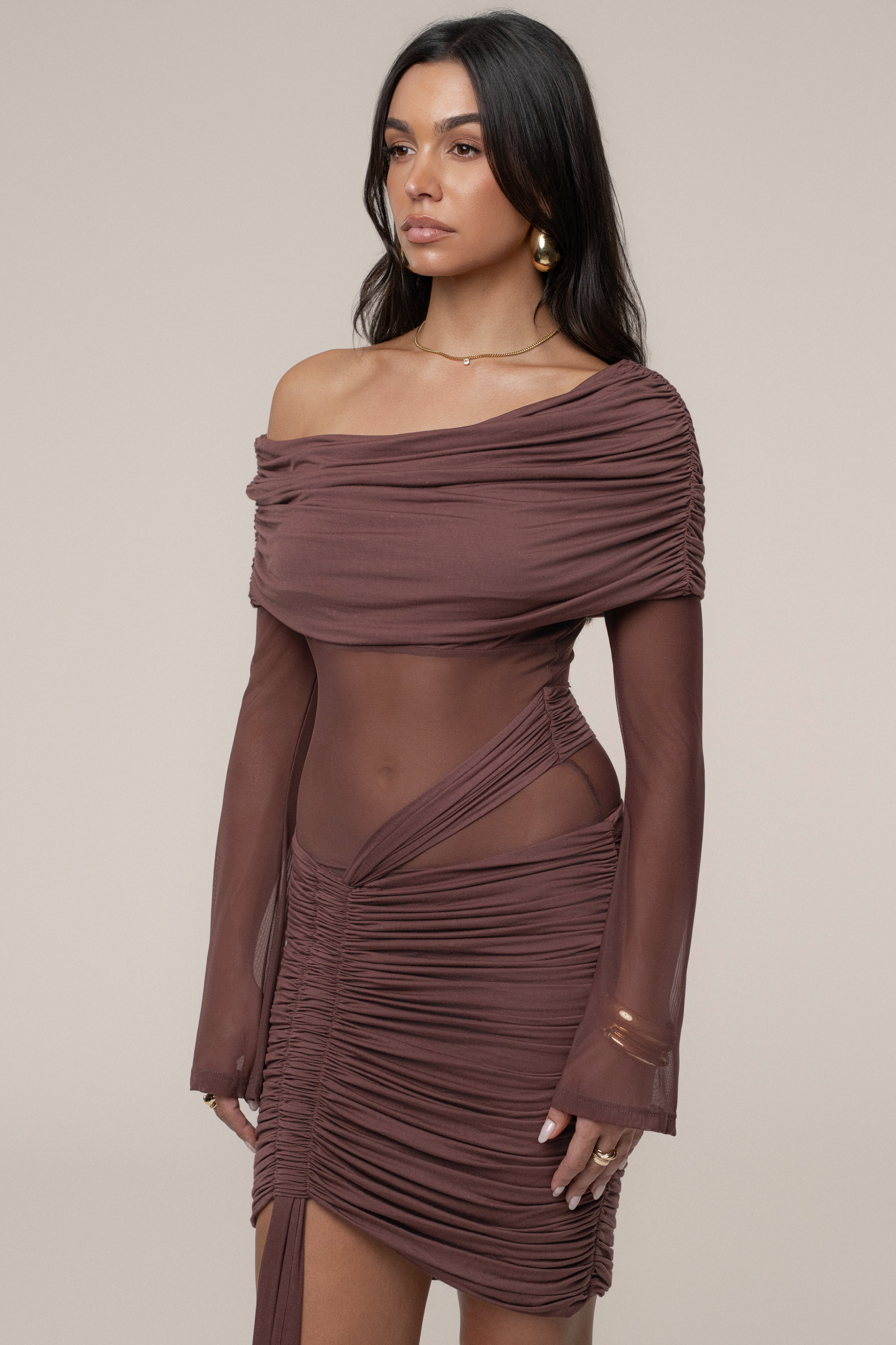 Brown After Hours Drape Dress