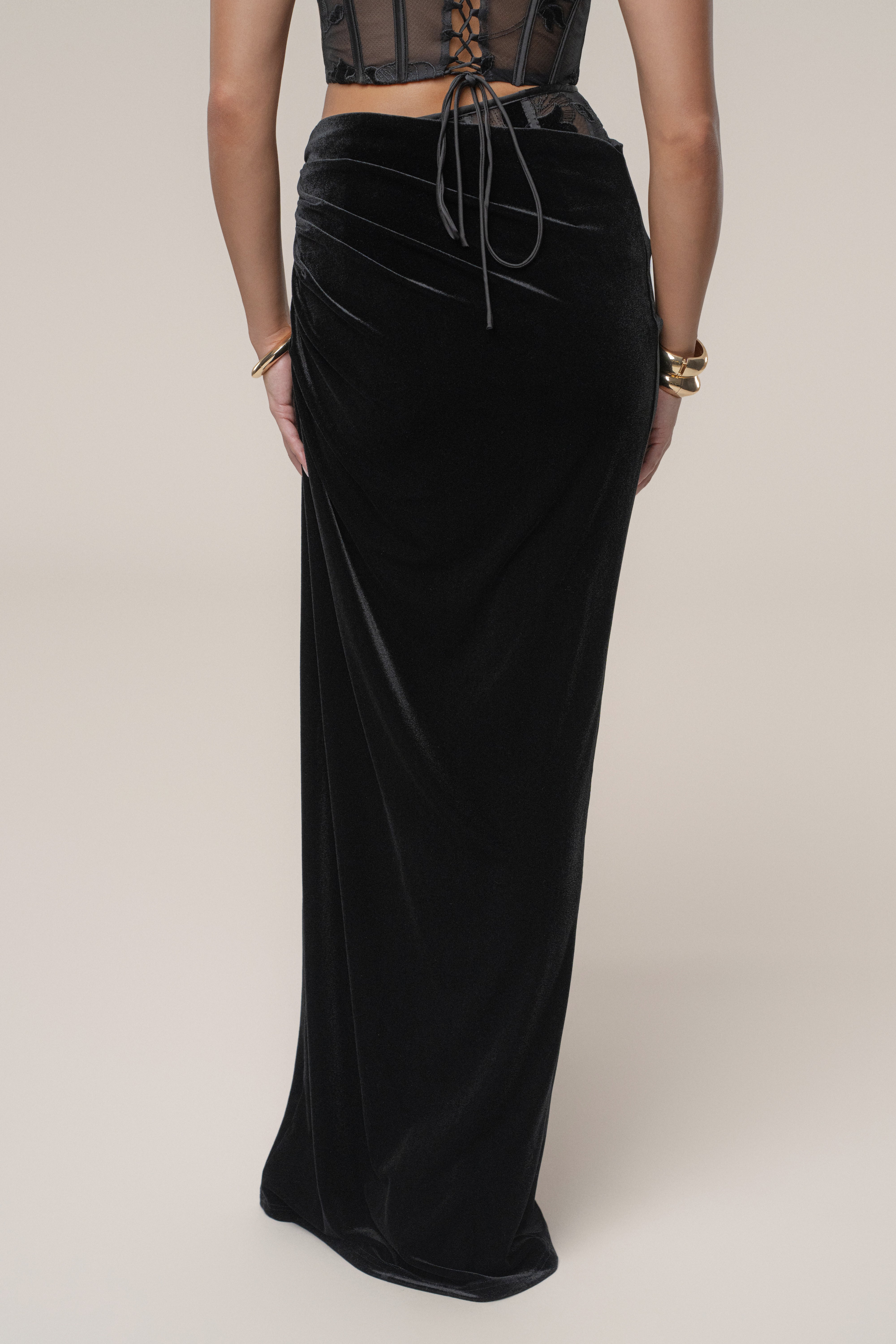 Black Velvet And Lace Maxi Skirt