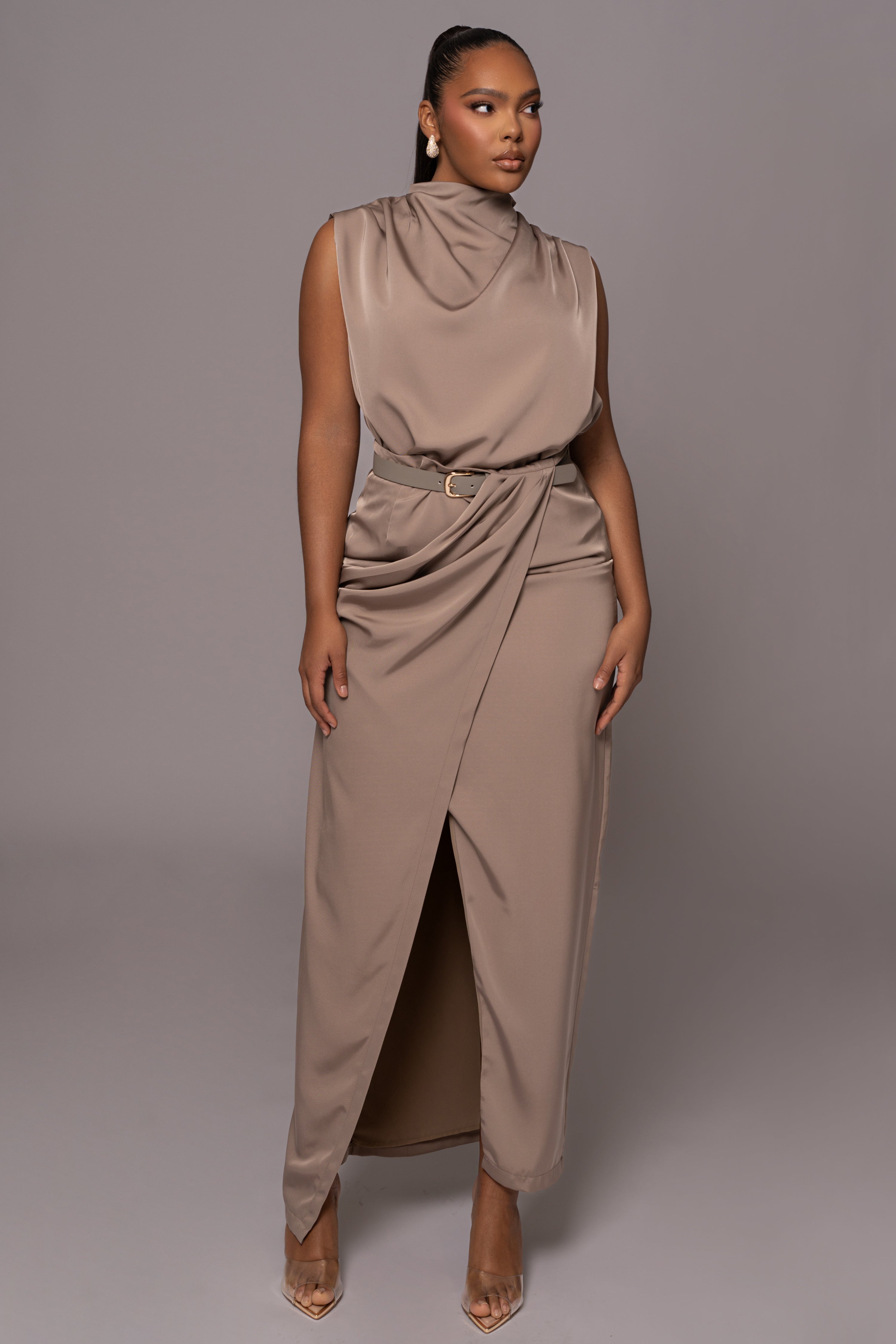 Beige Jamila Drape Skirt - JLUXLABEL