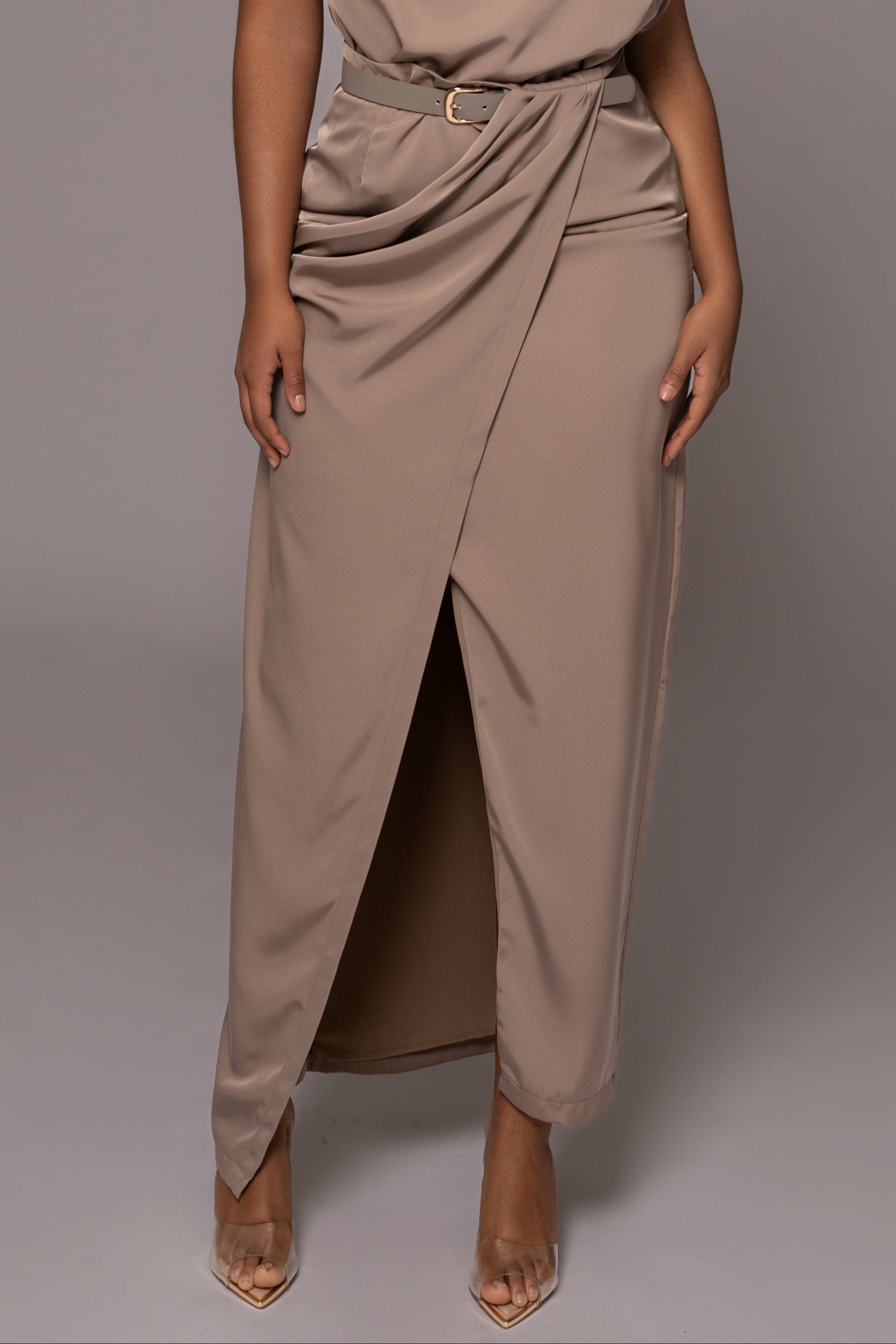Beige Jamila Drape Skirt - JLUXLABEL