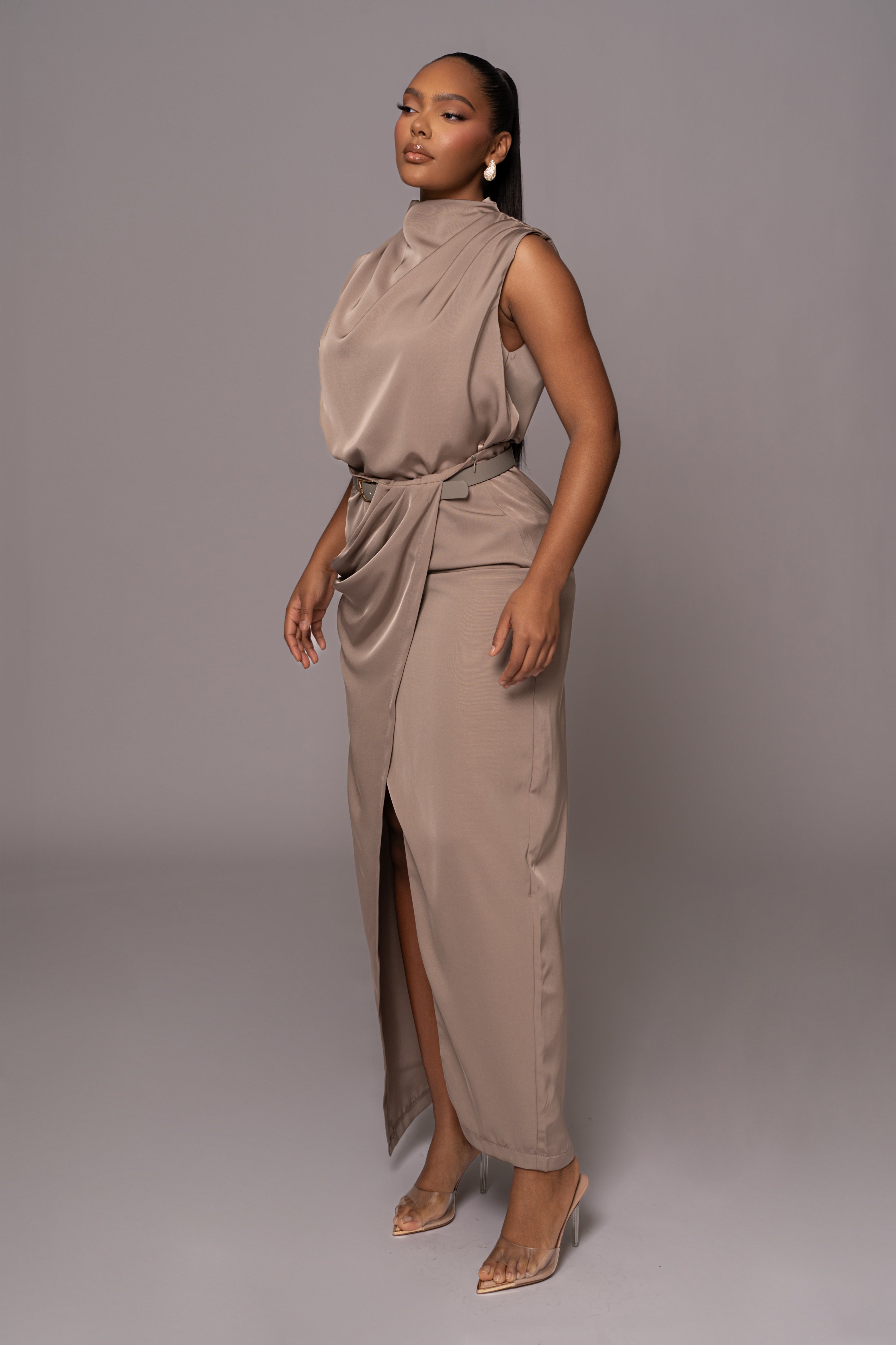 Beige Jamila Drape Skirt - JLUXLABEL