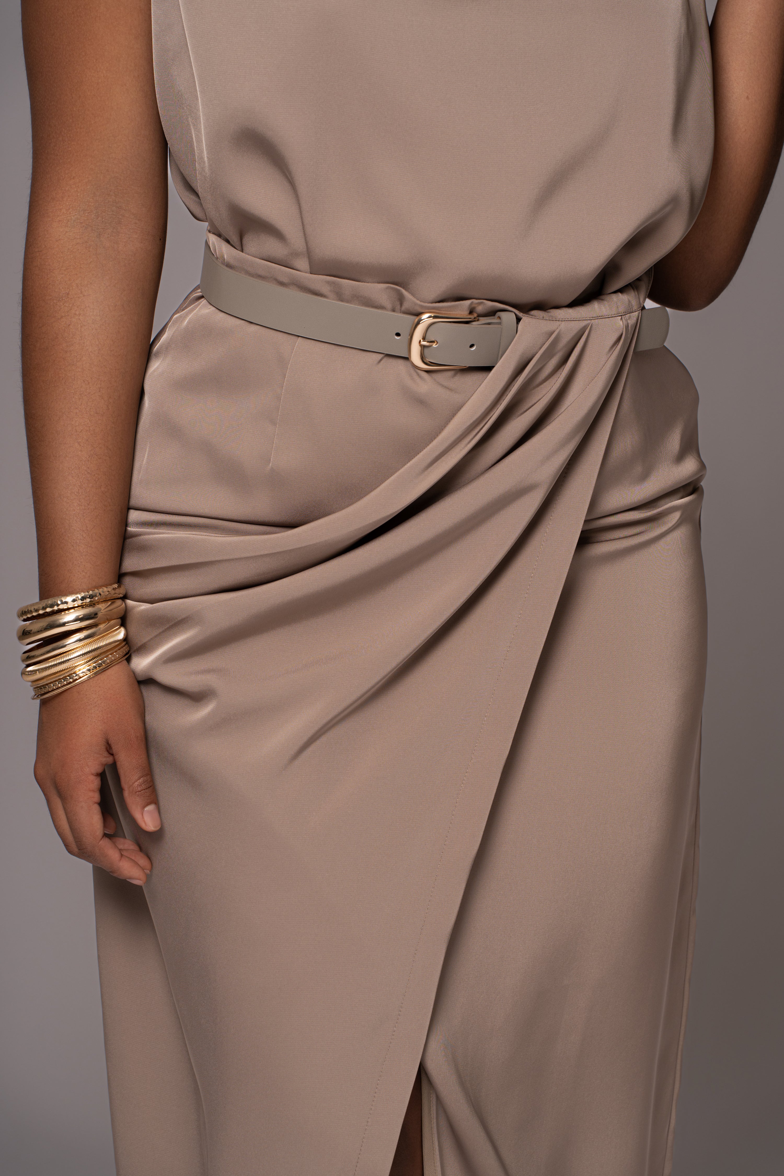 Beige Jamila Drape Skirt - JLUXLABEL