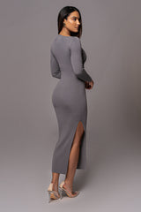 Grey Meant To Be Knit Maxi Dress - JLUXLABEL