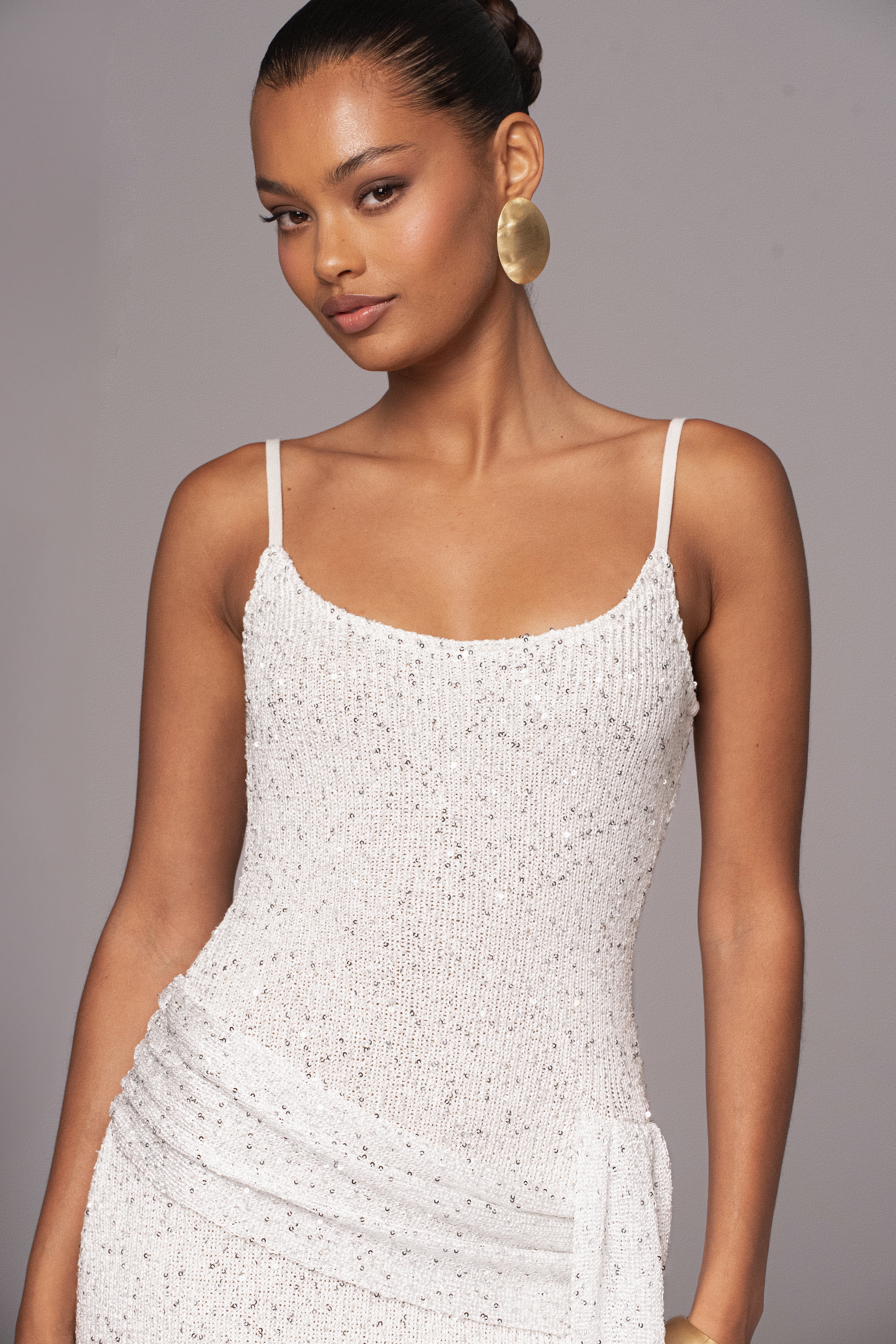 White Golden Dusk Sequin Dress - JLUXLABEL