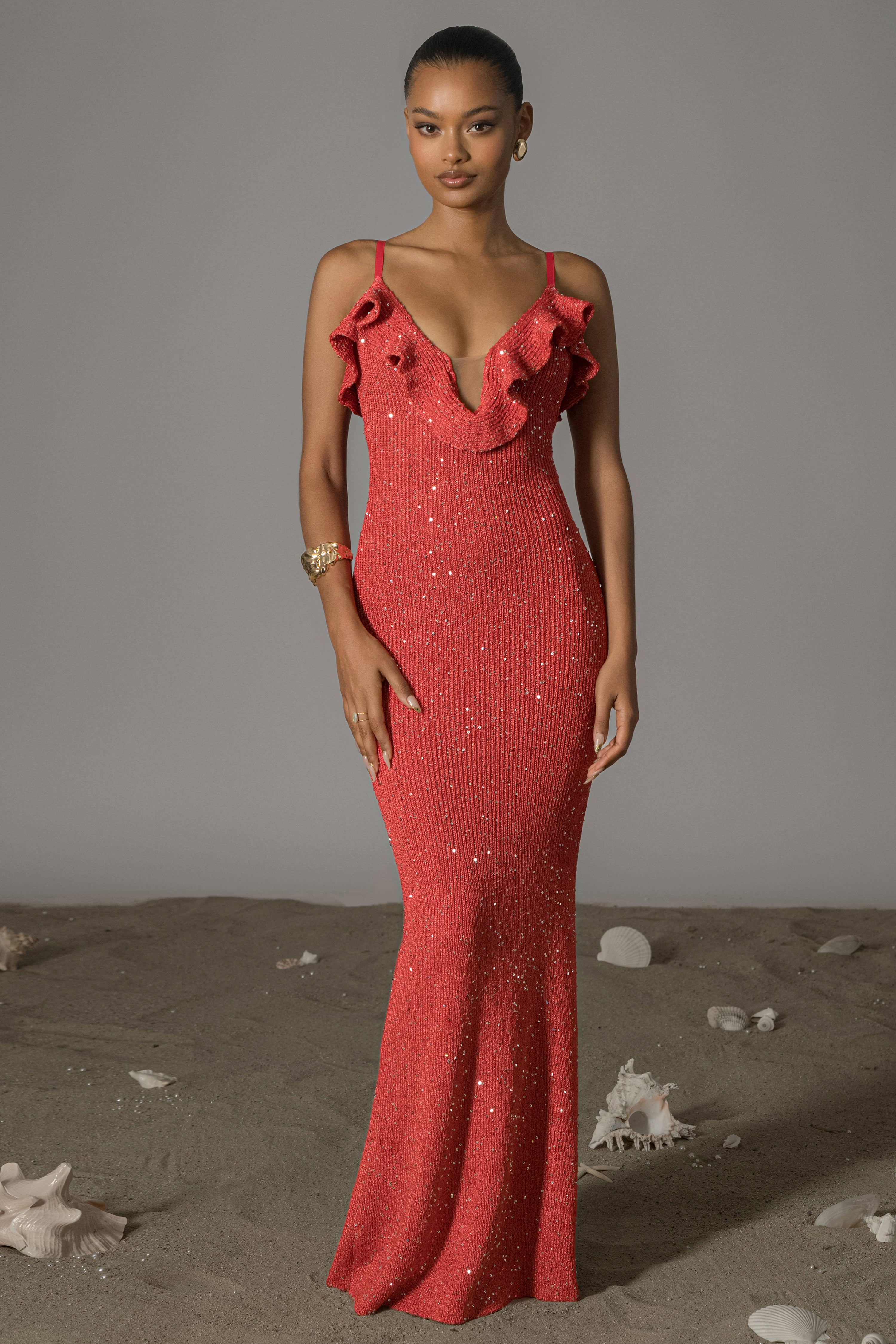 Coral Midnight Sparkle Maxi Dress - JLUXLABEL