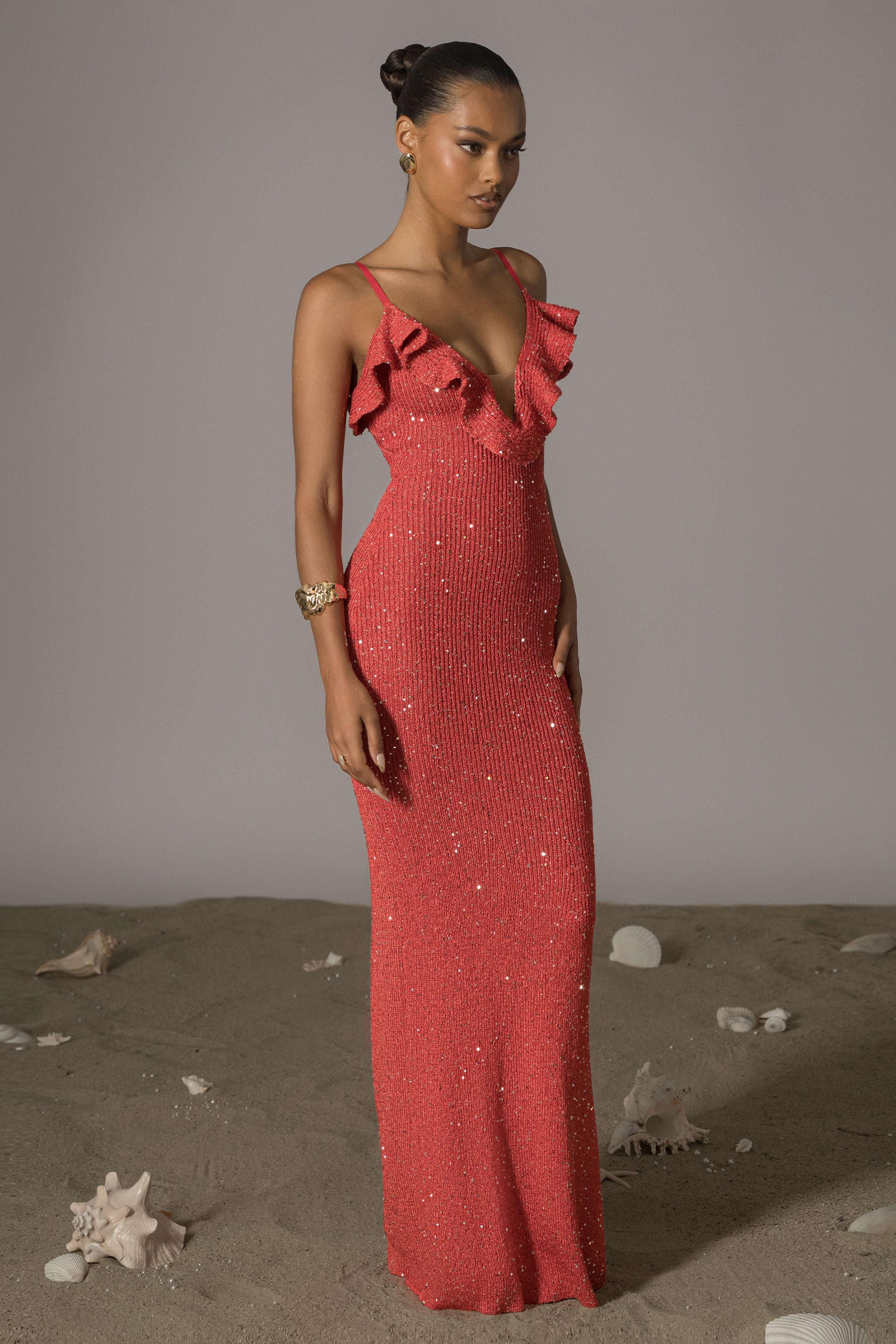 Coral Midnight Sparkle Maxi Dress - JLUXLABEL