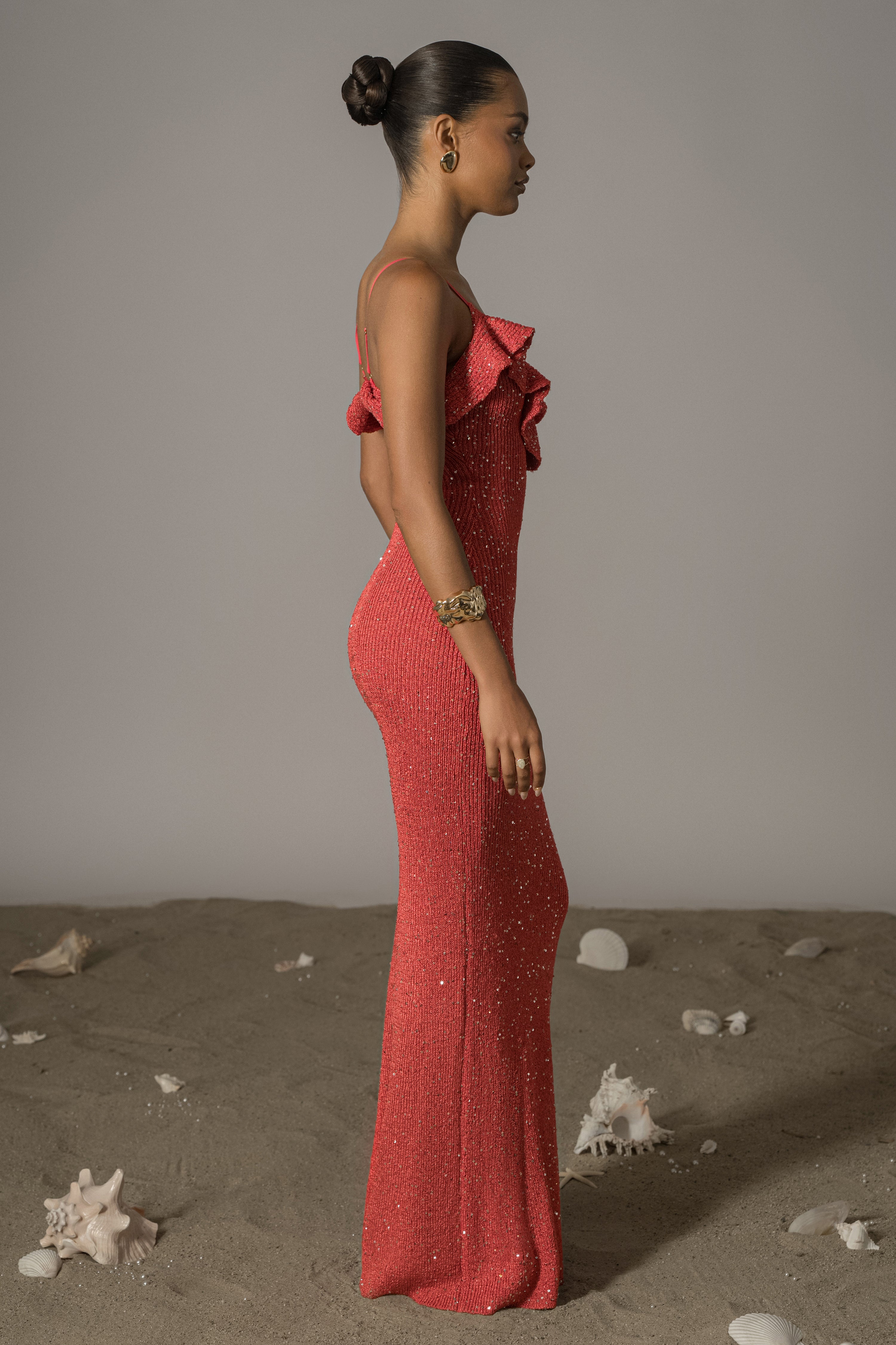 Coral Midnight Sparkle Maxi Dress - JLUXLABEL