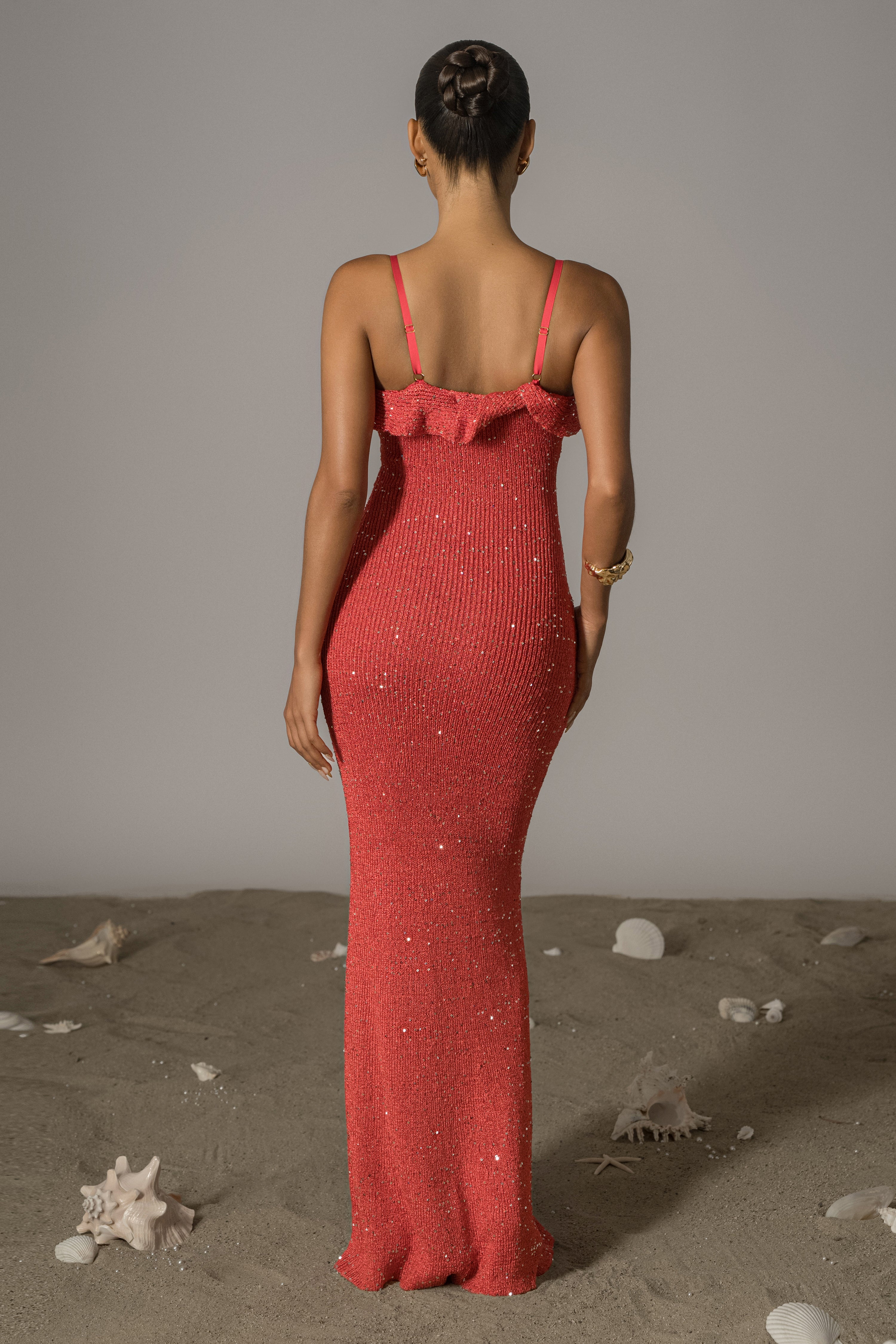 Coral Midnight Sparkle Maxi Dress - JLUXLABEL