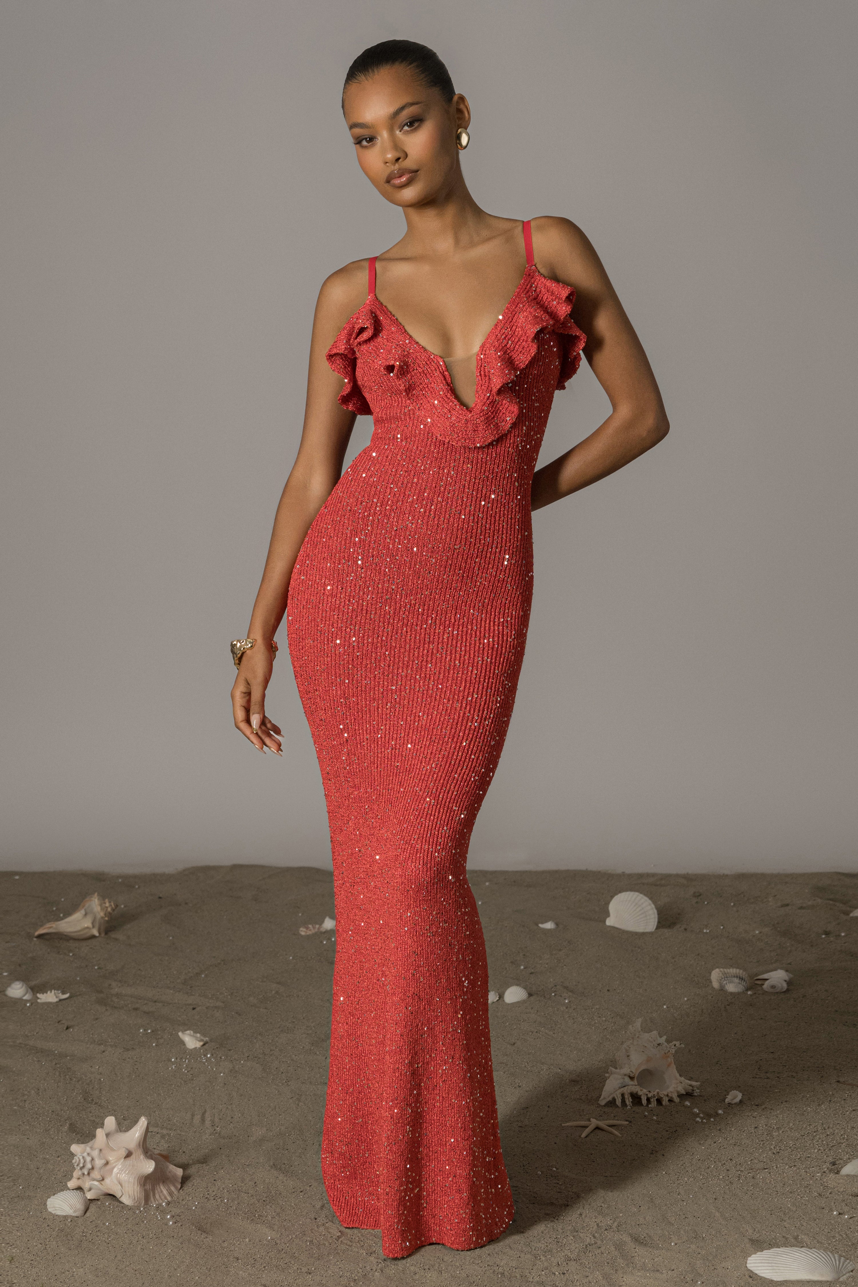 Coral Midnight Sparkle Maxi Dress - JLUXLABEL