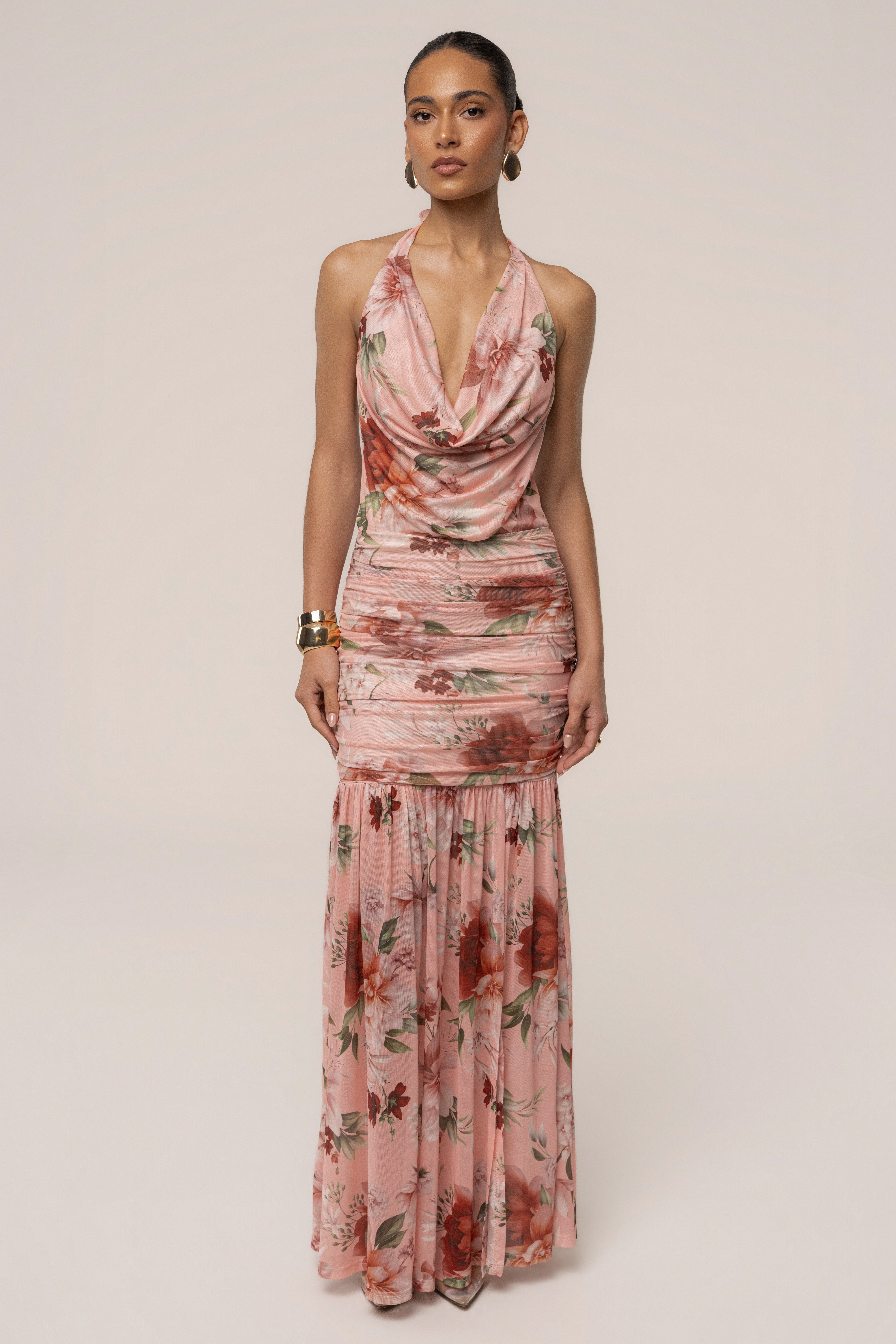Pink Petals and Poetry maxi dress by JLUXLABEL featuring floral pattern, flowing fabric, and elegant design for special occasions.