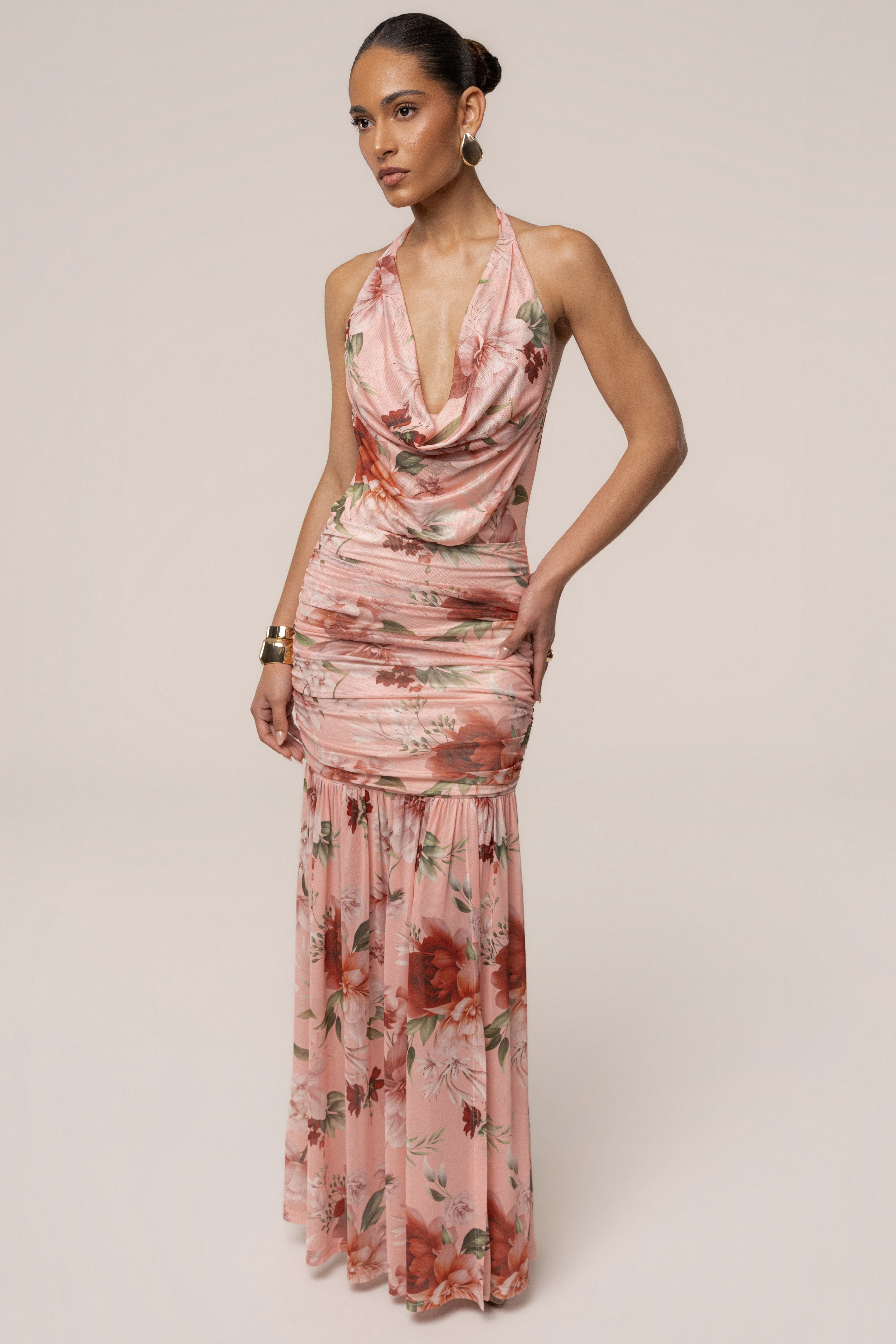 Pink Petals and Poetry Maxi Dress by JLUXLABEL featuring floral print, flowing fabric, and elegant design for special occasions.