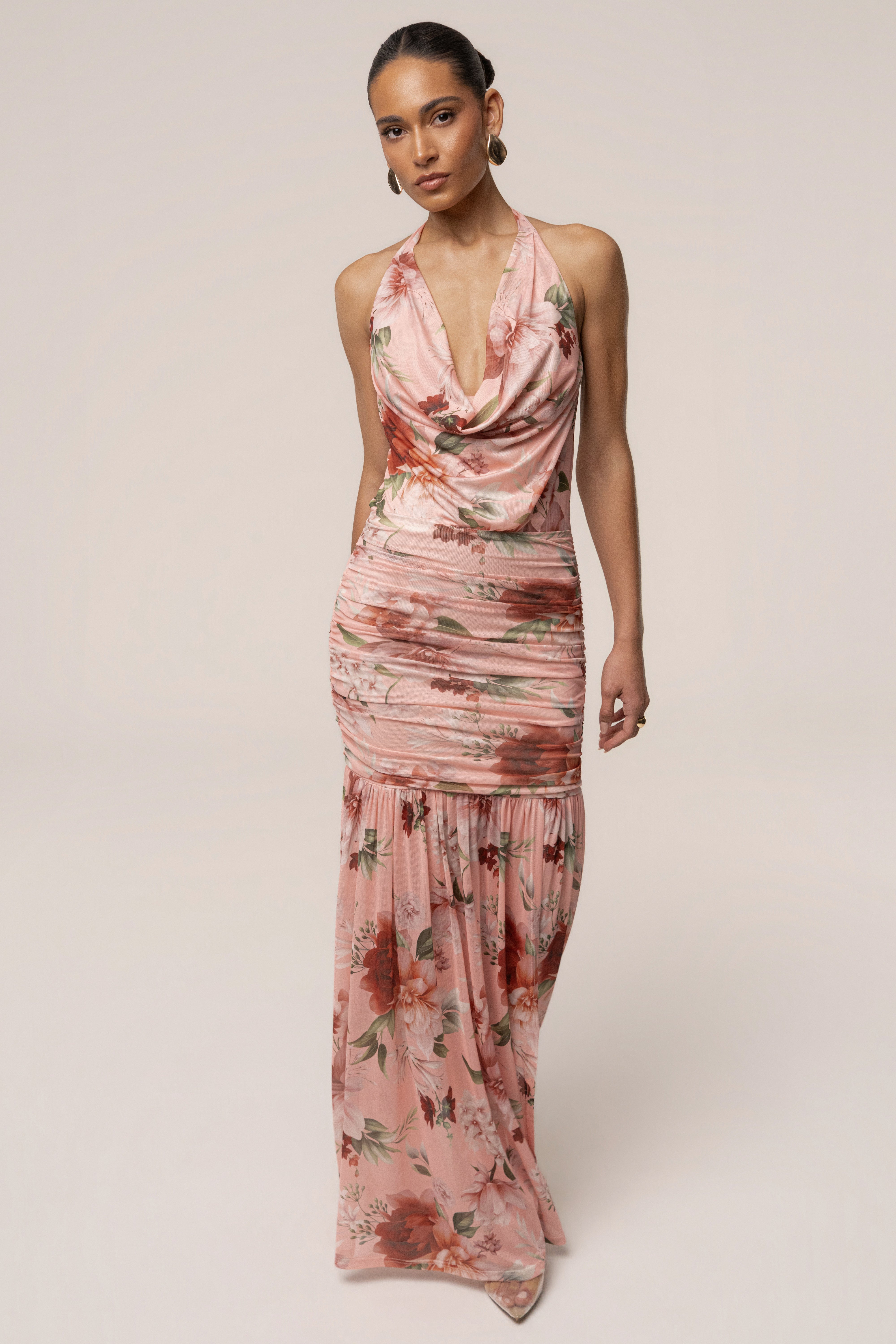 Pink Petals and Poetry maxi dress by JLUXLABEL, flowing floral dress with a fitted bodice and elegant design.