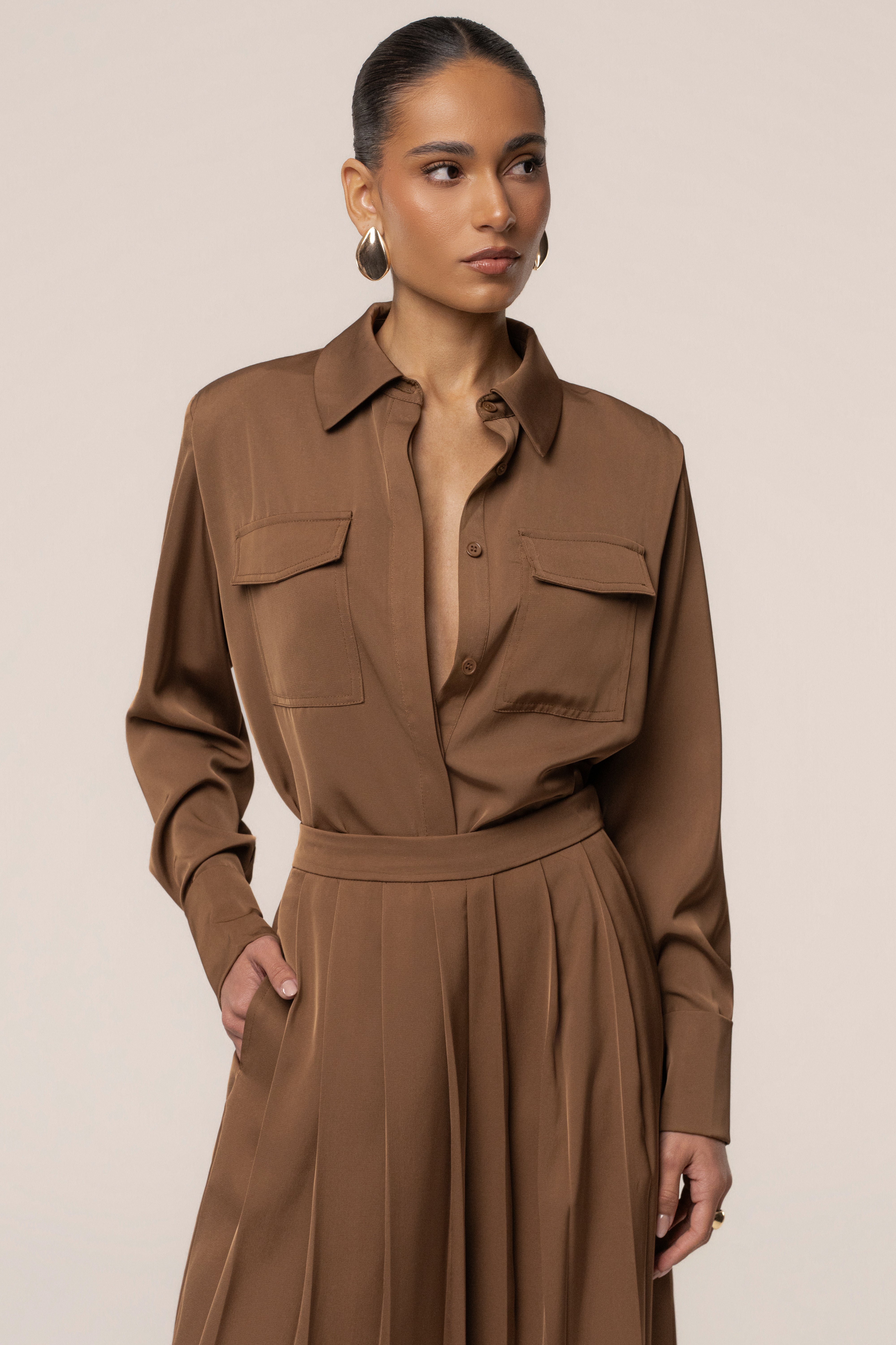 Brown Misty Button Up