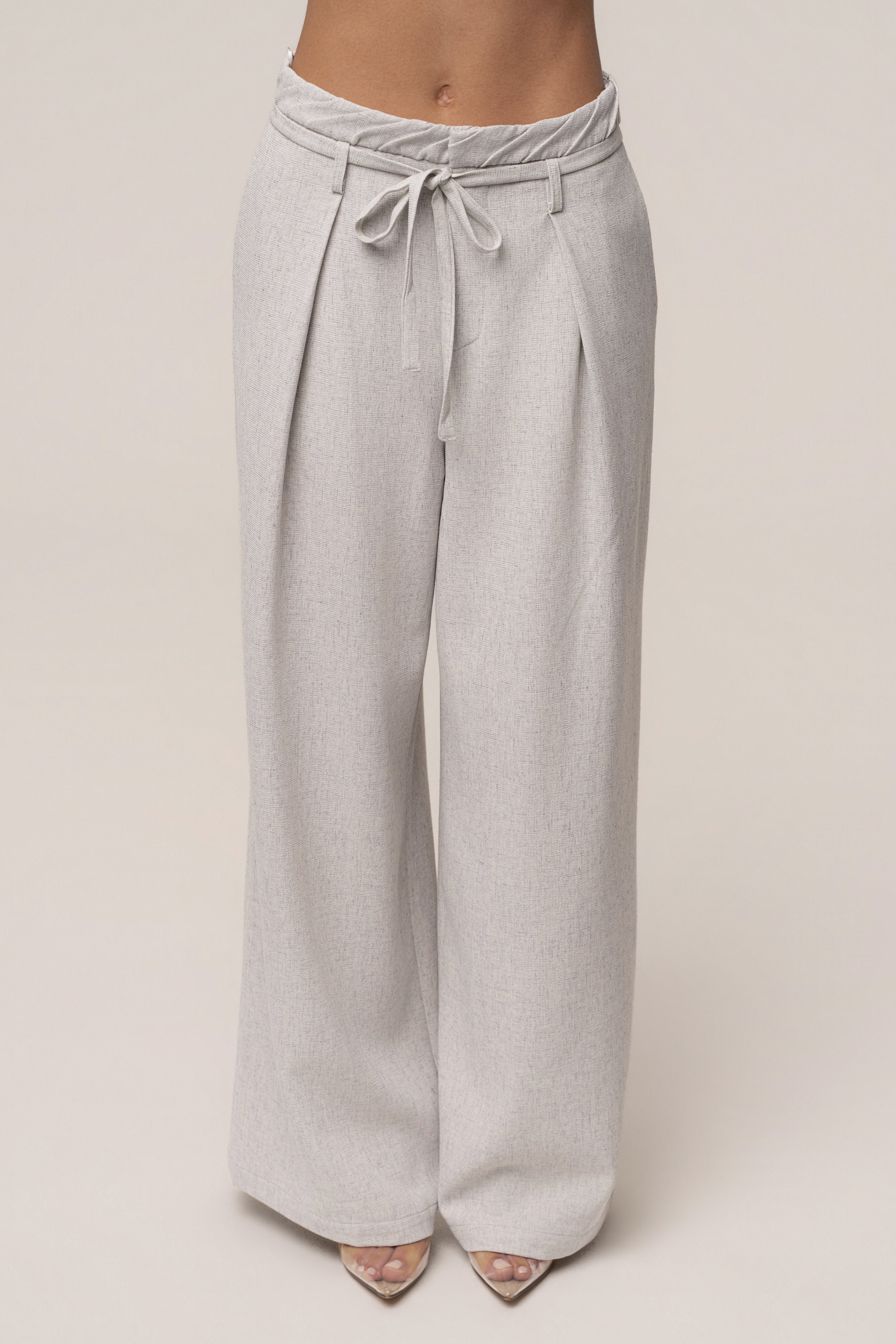 Heather grey JLUXLABEL wide-leg pants, refined ease bottoms with a relaxed fit and stylish design, shown in the product image.