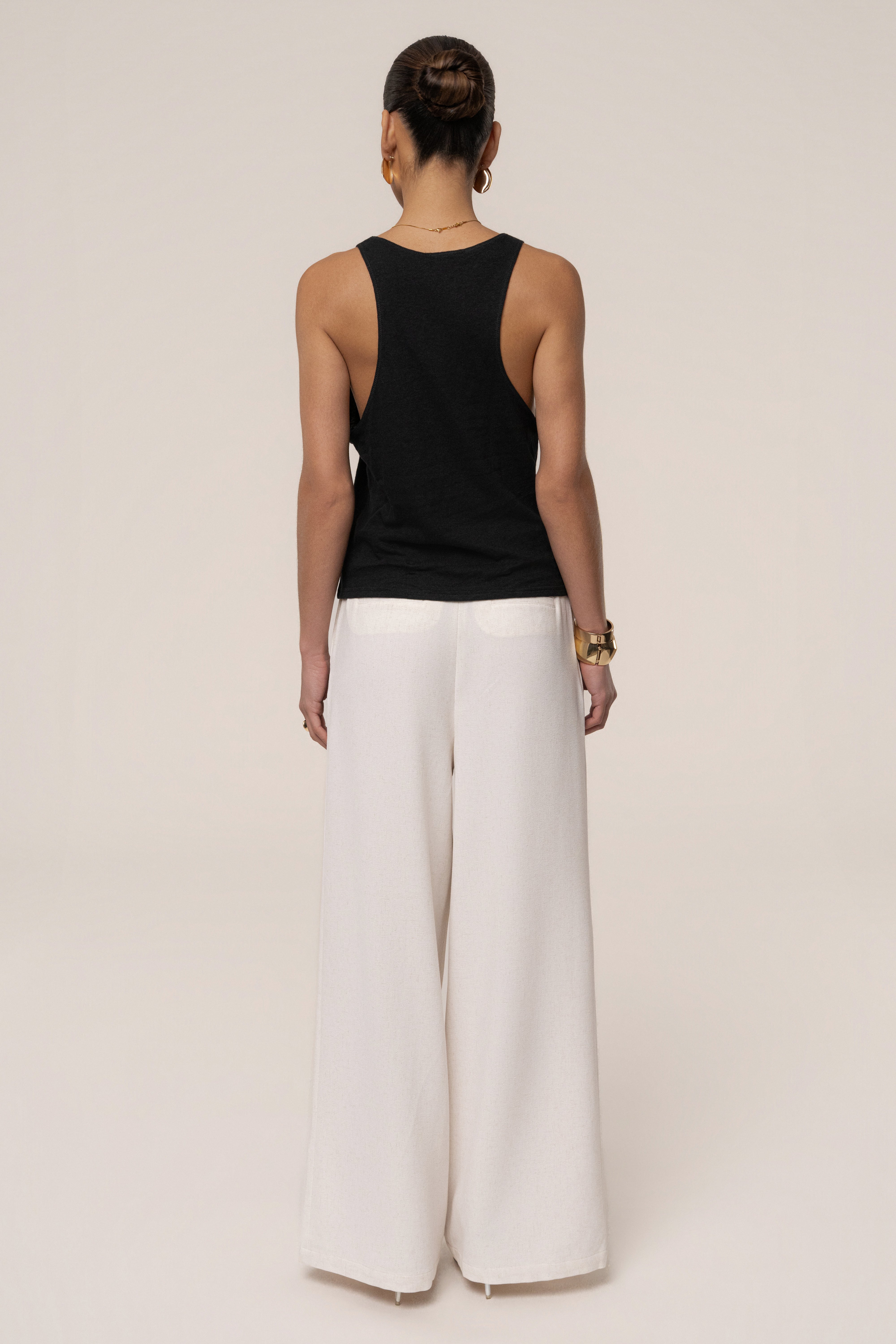 Ivory JLUXLABEL Refined Ease Wide Leg Pants, stylish bottoms featuring a relaxed fit and wide-leg design.