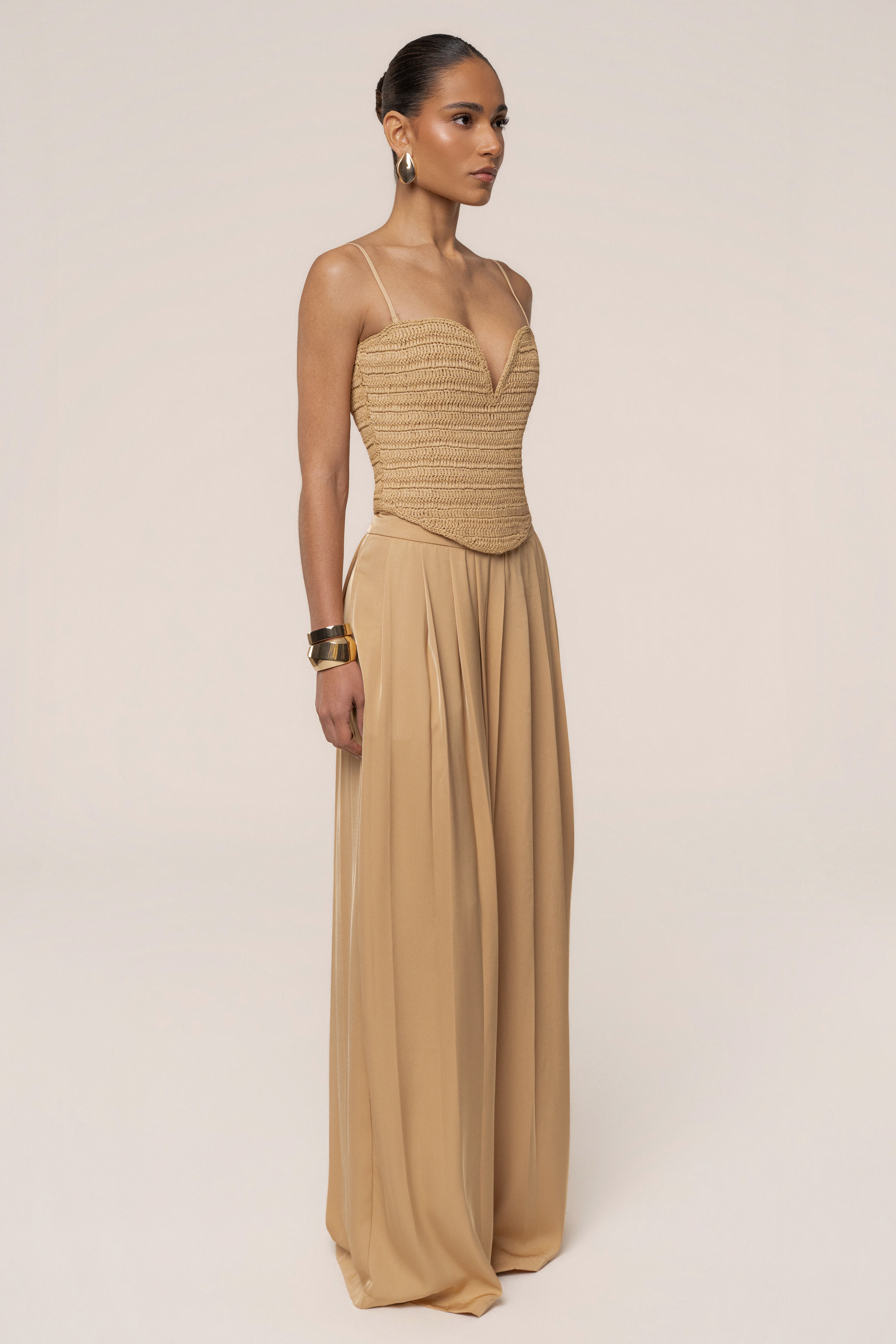 Beige JLUXLABEL natural form corset top with structured design and adjustable straps, perfect for stylish layered outfits.