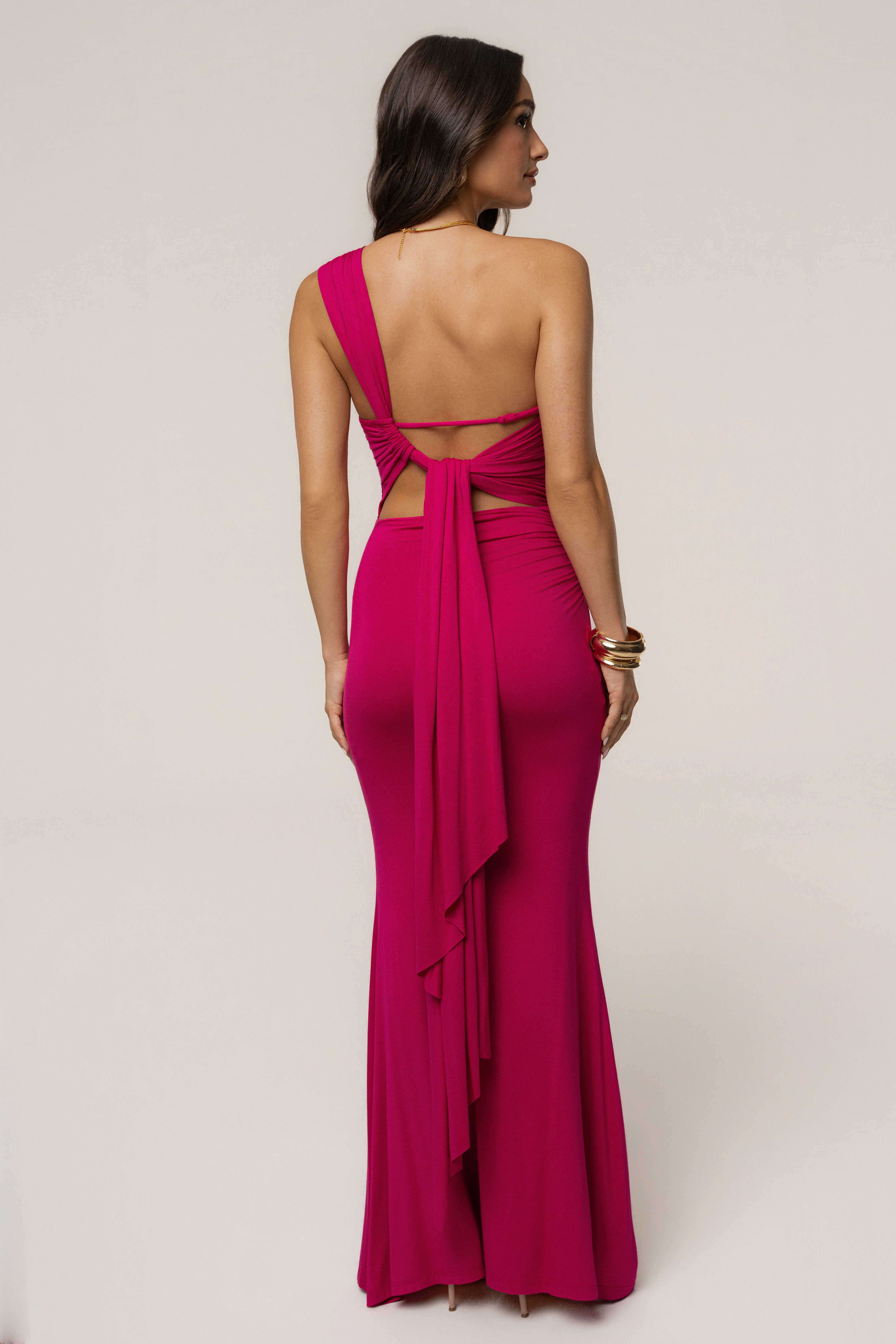 Fuchsia Night Affair maxi dress by JLUXLABEL featuring a flowing silhouette and elegant design, perfect for evening occasions.