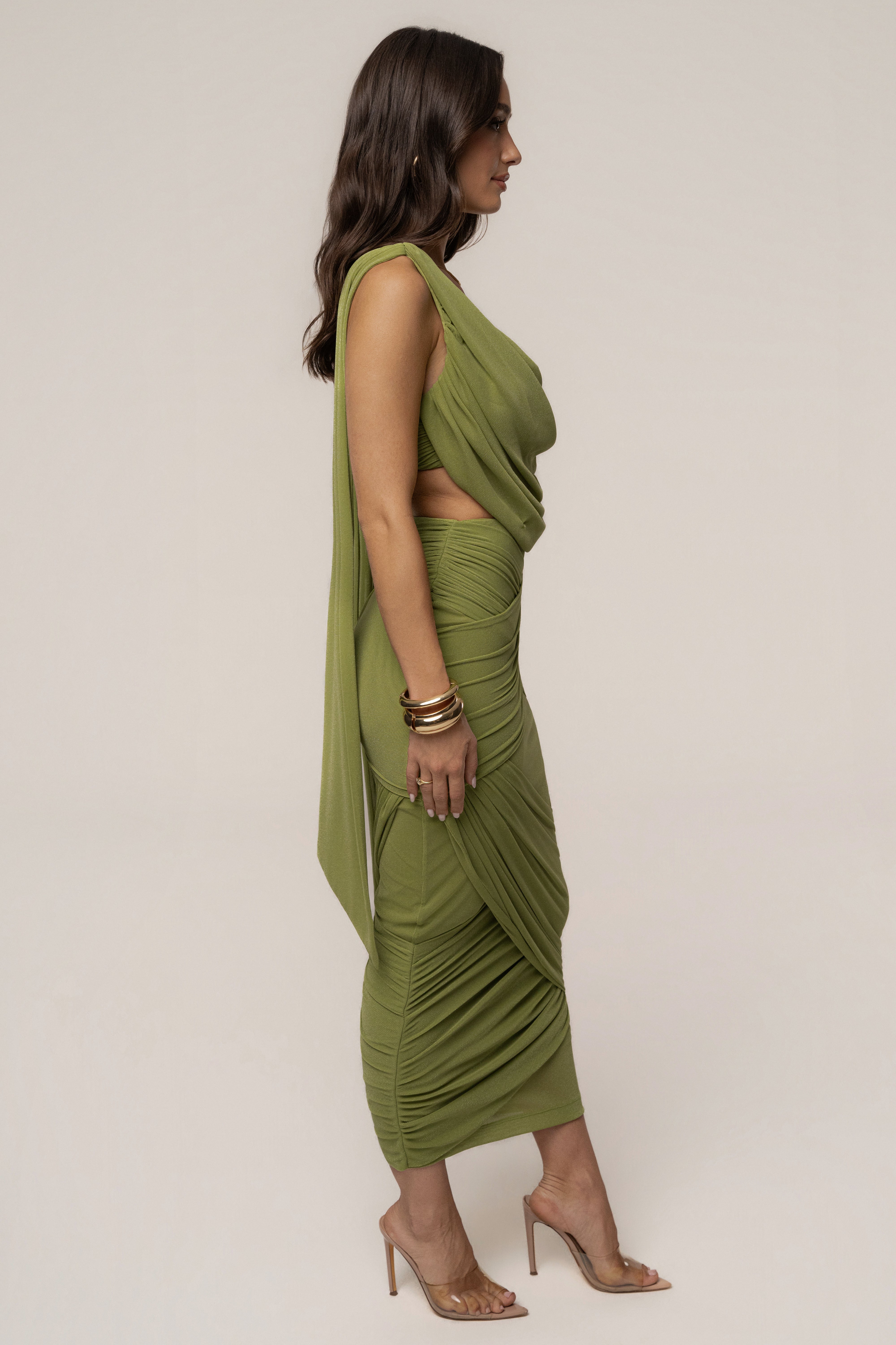 Lime Divine Drape Skirt Set