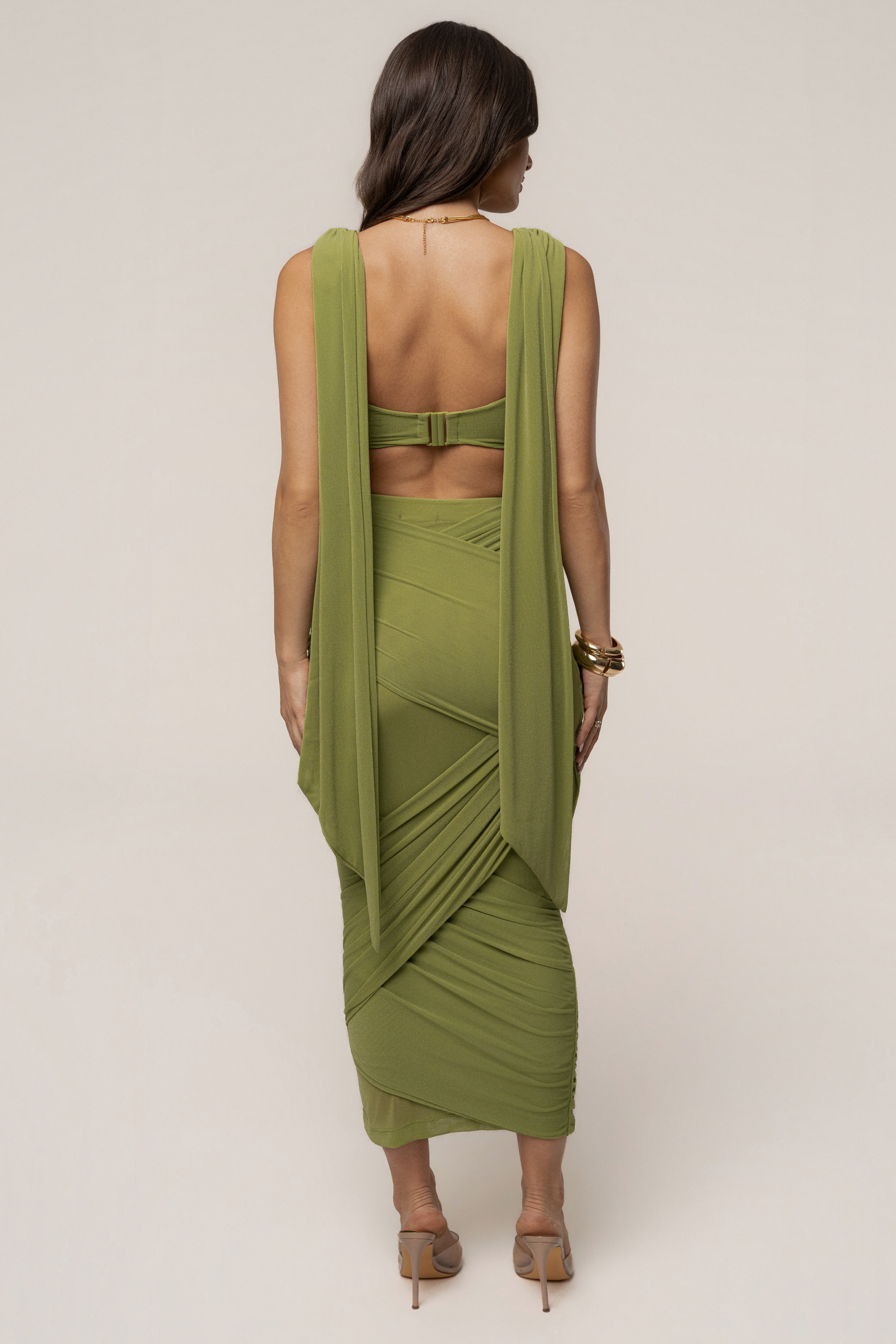 Lime Divine Drape Skirt Set