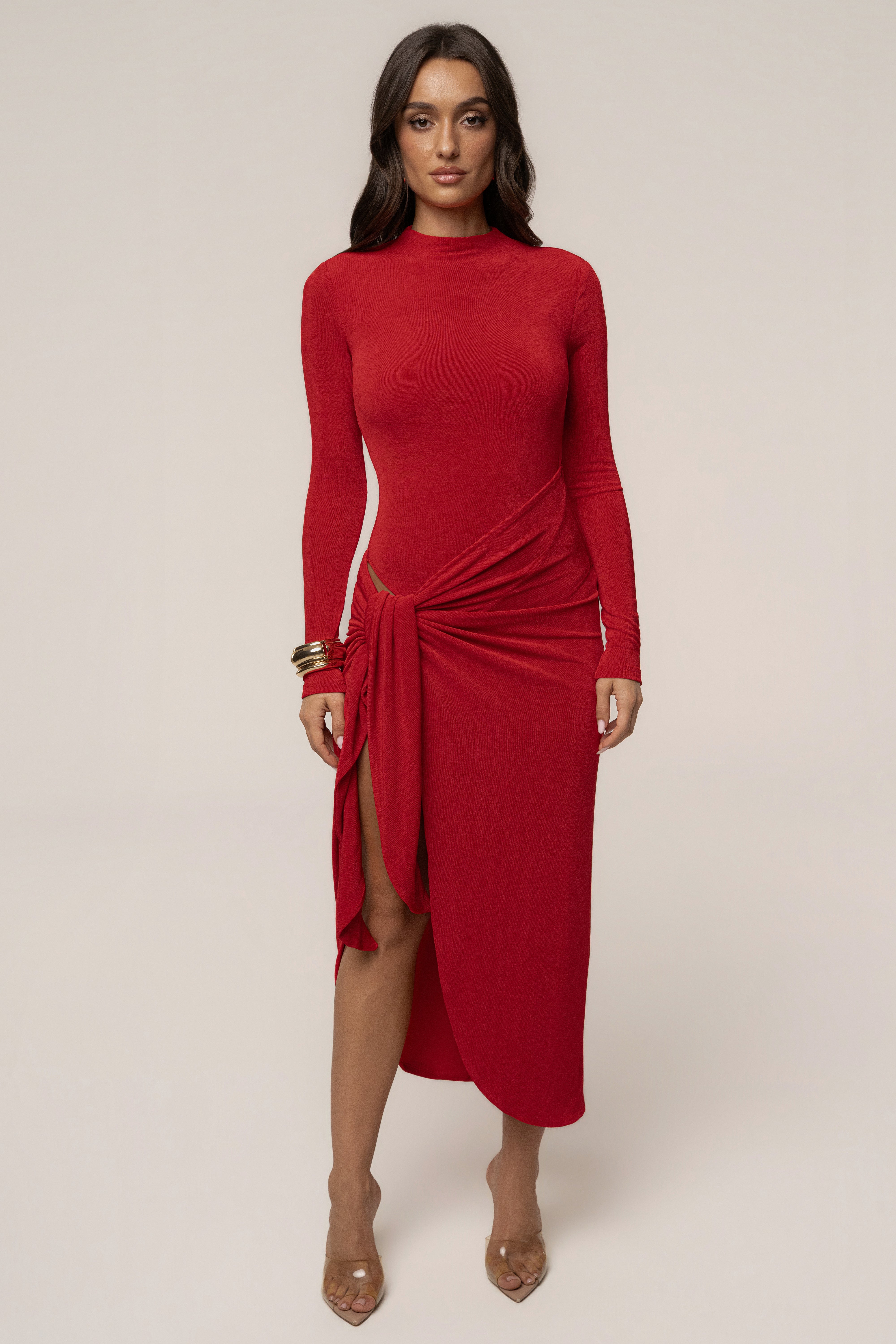 Red Last Light Slinky Midi Dress