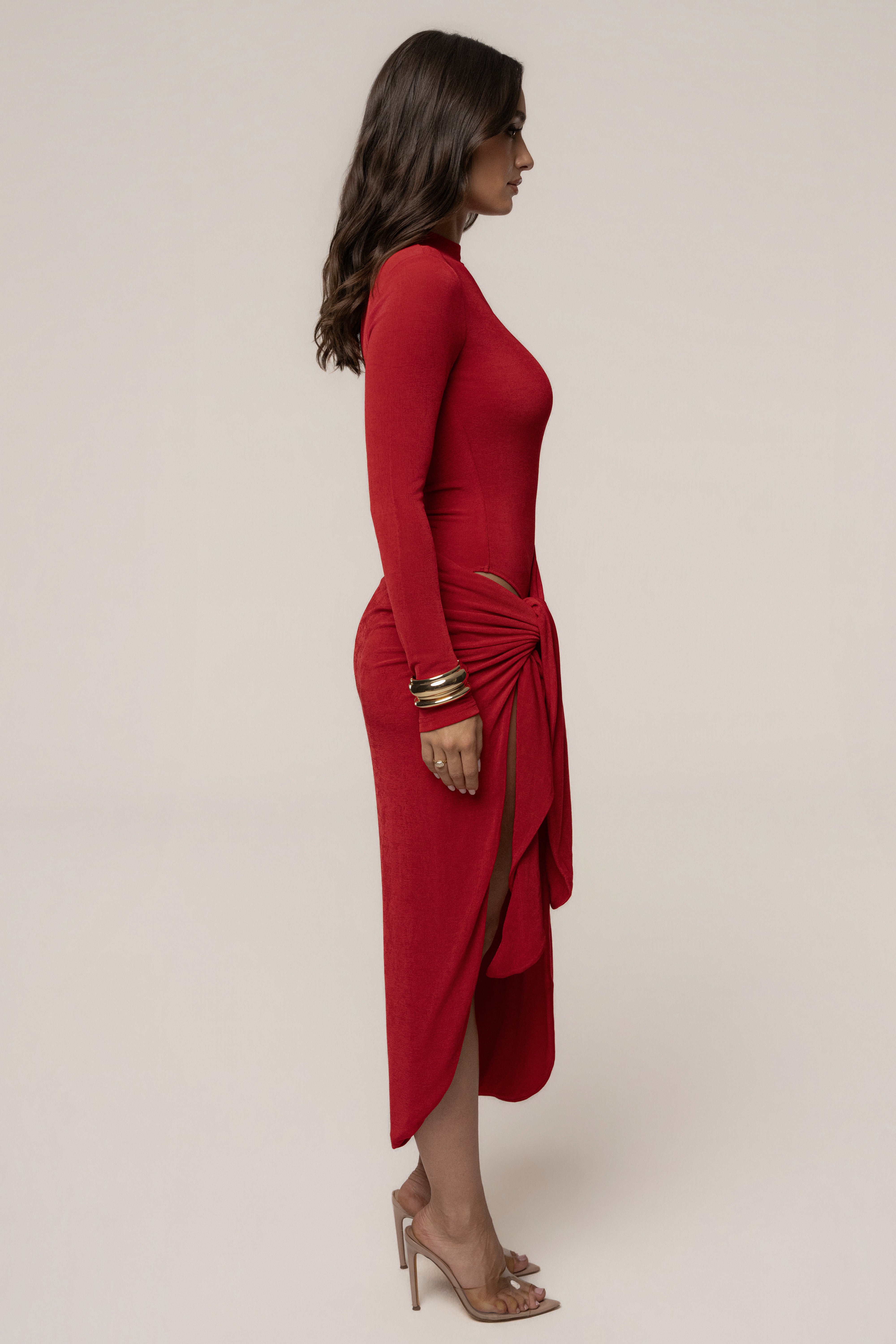 Red Last Light Slinky Midi Dress