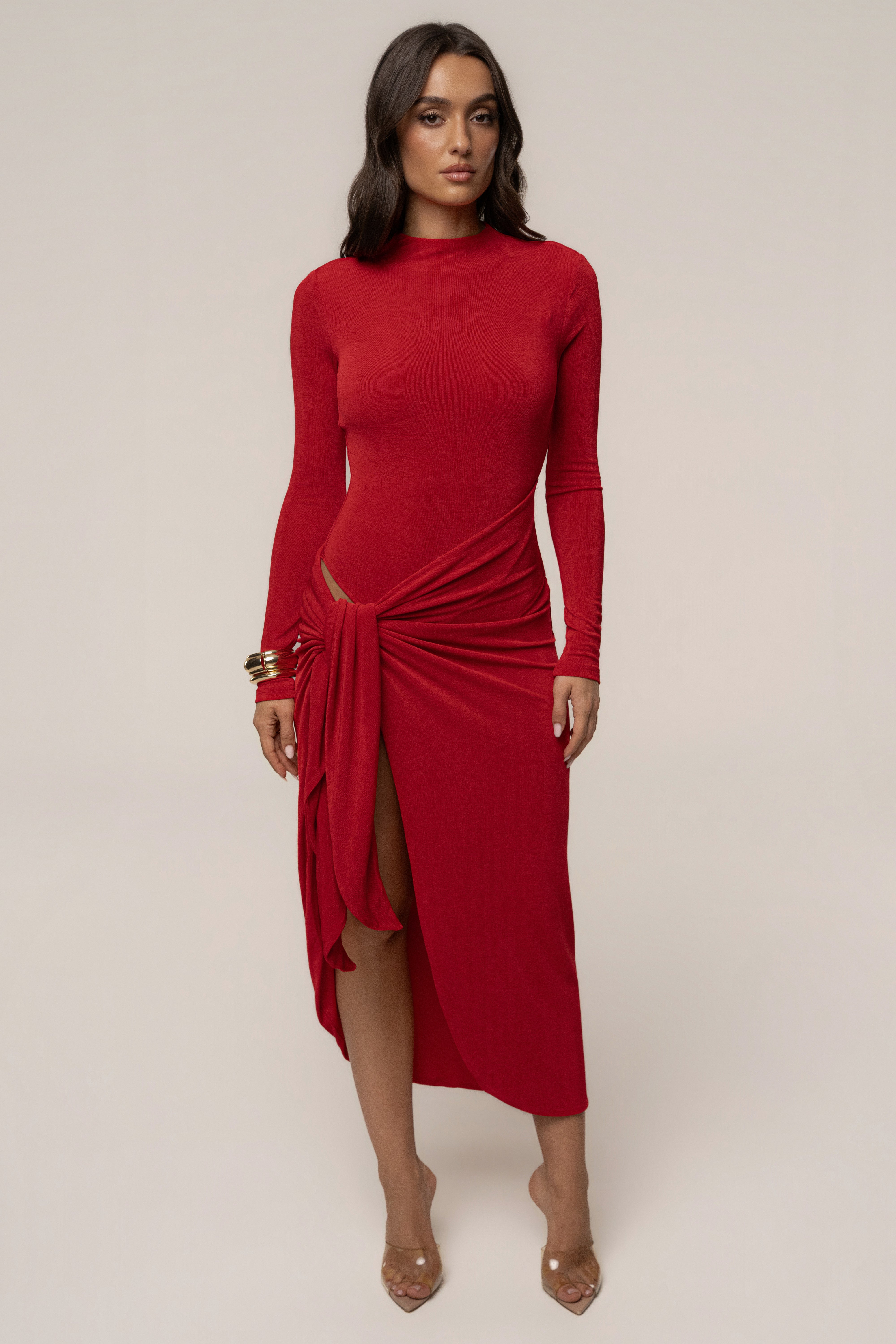 Red Last Light Slinky Midi Dress