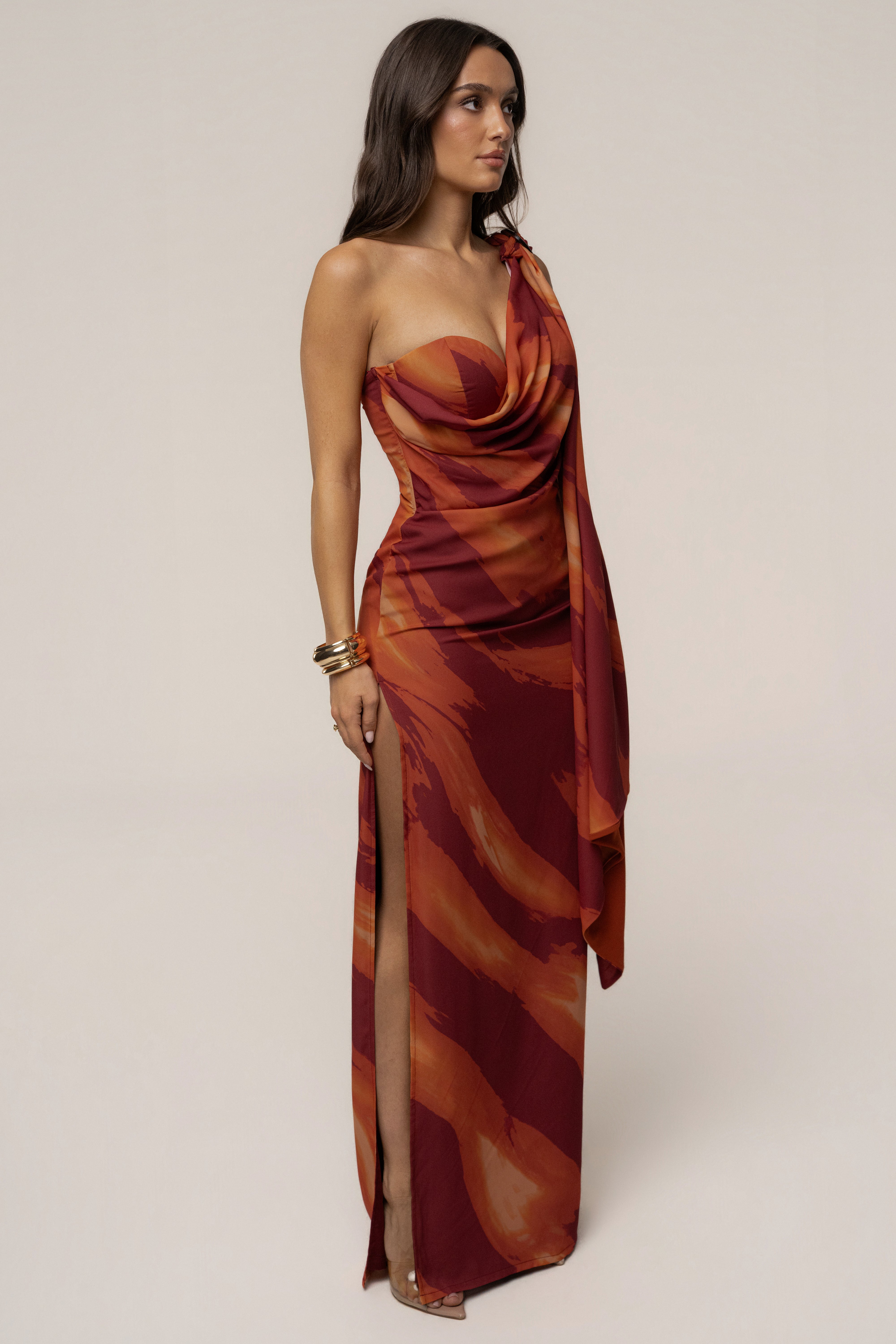 Crimson Dusk Gallery Night Maxi Dress